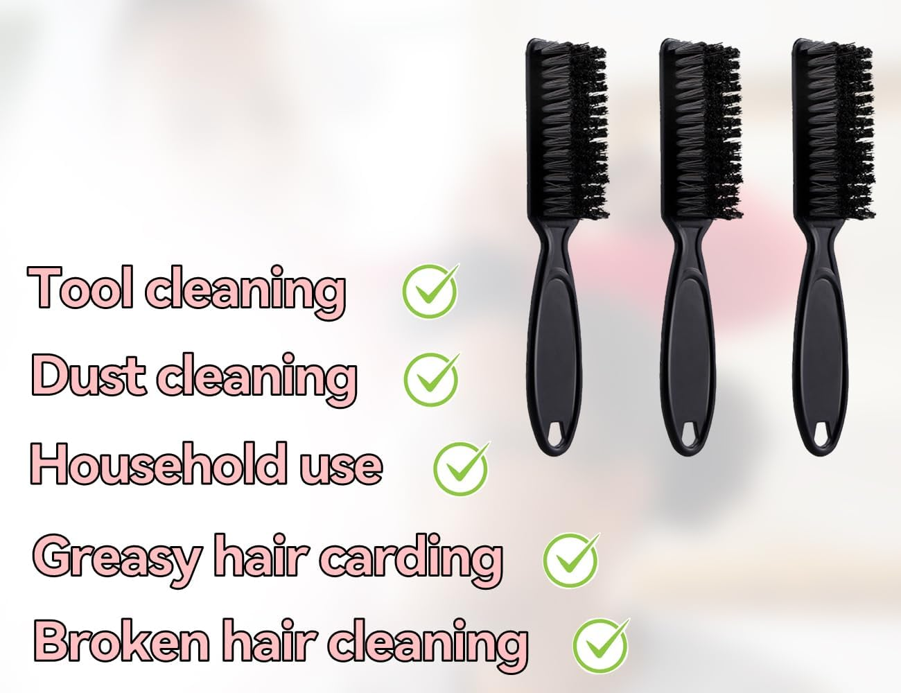 KAPSING Pack of 3 Black Sleek Bun Brush Hairdressing Accessories Brush for Sleek Braid Barber Brush Nylon Brush Nail Brush image number 1