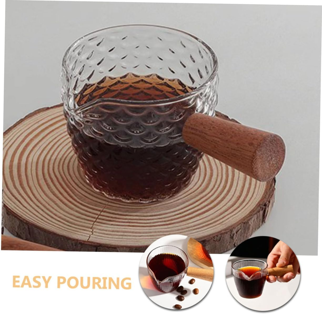BESTOYARD 2Pcs Wooden Handle Espresso Cup Glass Measuring Cups Coffee Milk Jug for Frothing For image number 2