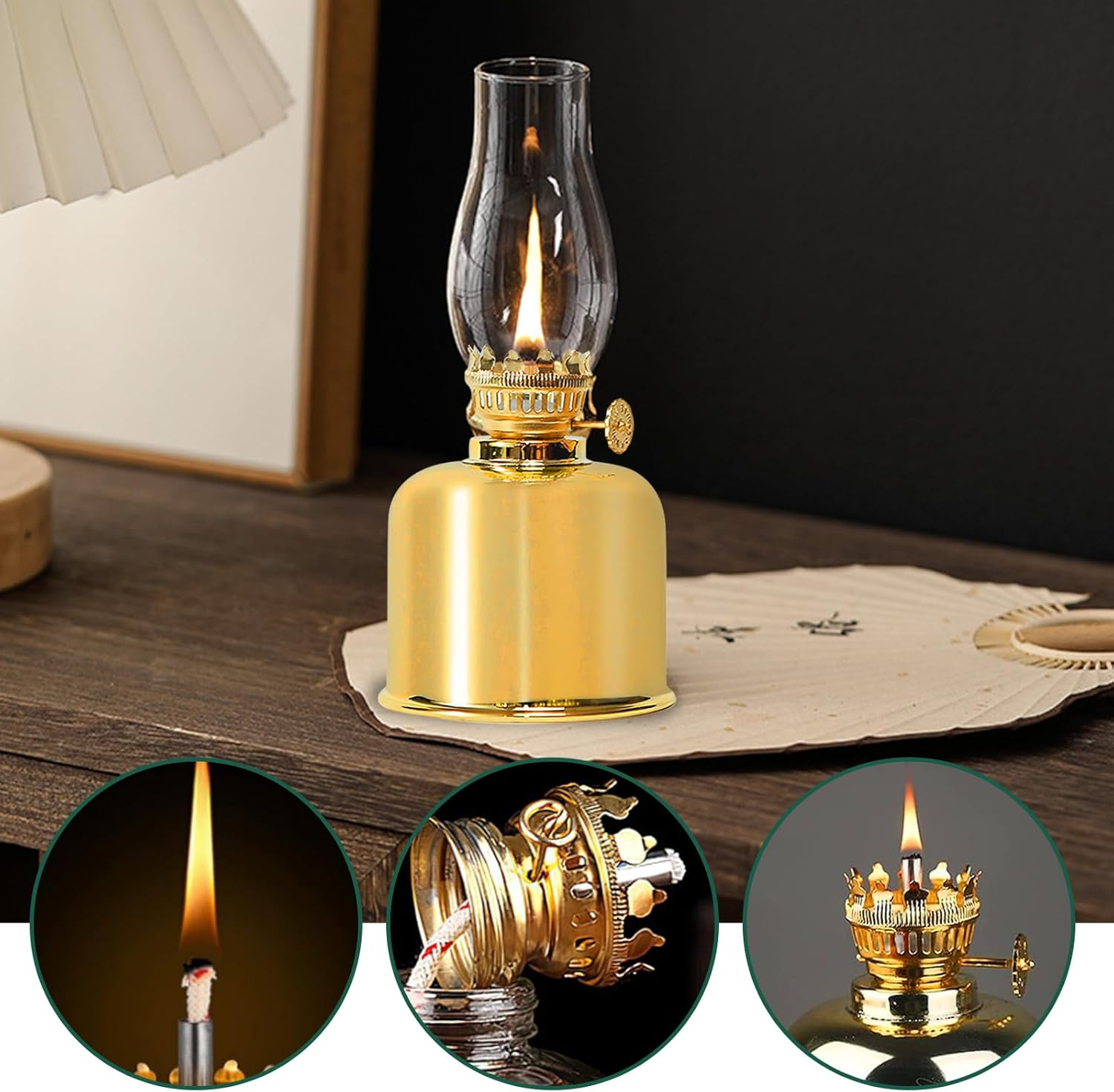 Petroleum Lamp for Indoor Use, Oil Lamp Lantern Metal, Oil Lamps Made of Glass Retro Nostalgia Transparent Adjustable Brightness Windproof Decorative Oil Lamp for Living Room Dining Room image number 3