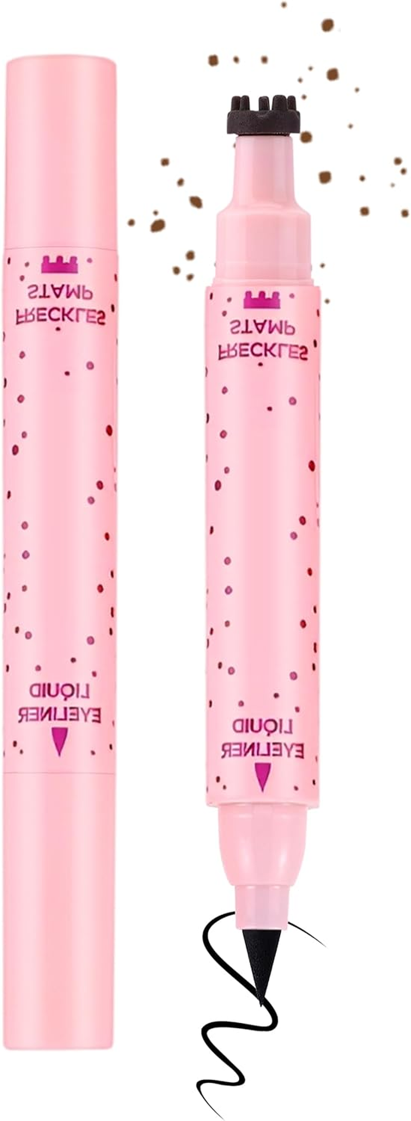 Erinde Natural Freckle Eyeliner Pen, 2 in 1 Liquid Freckle Stamp & Smudge-Proof Liquid Eyeliner, Long Lasting Waterproof Freckles Tattoo Marker, High Pigment Eye Liners 4#