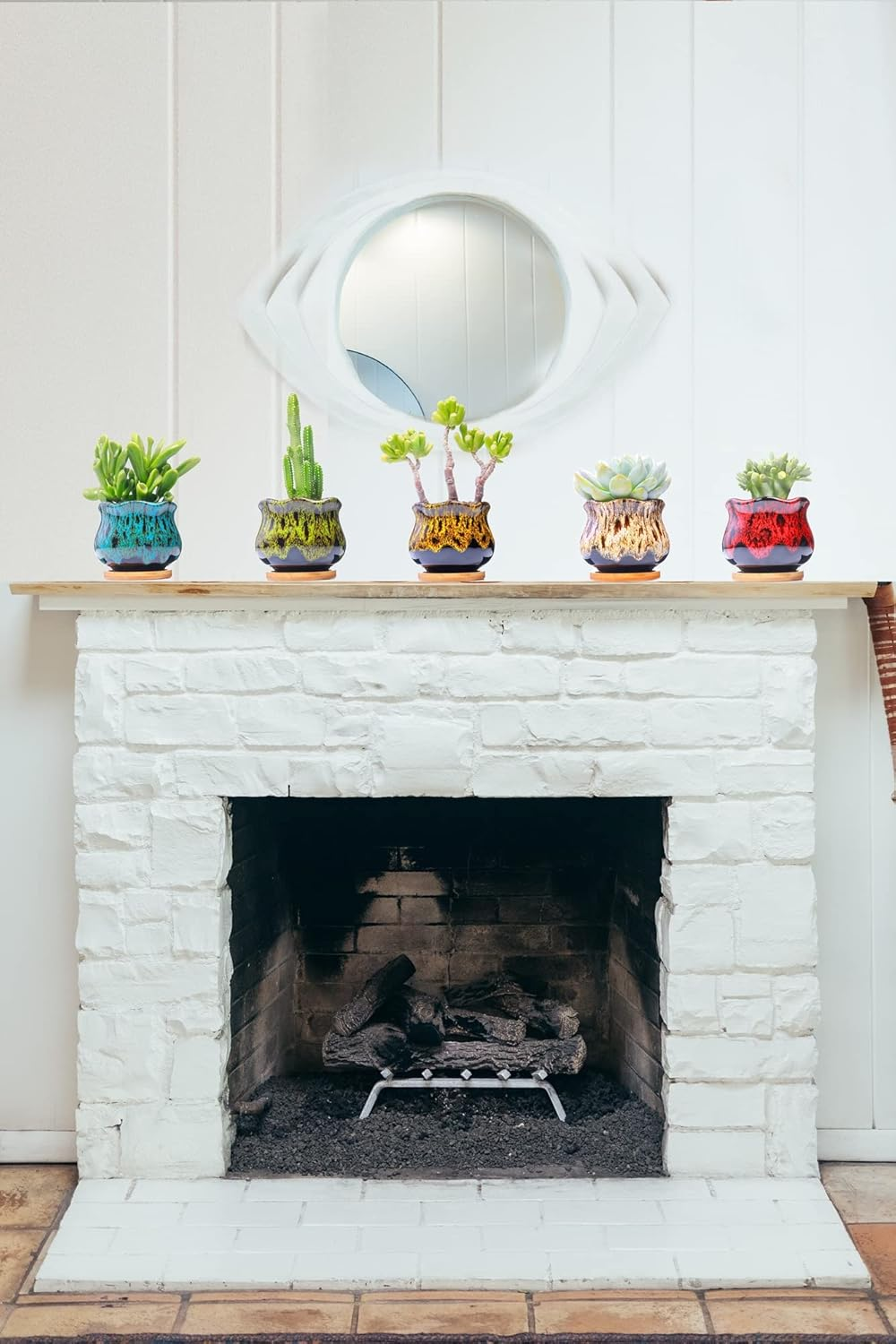 Cute Ceramic Succulent Garden Pots, Planter with Drainage and Attached Saucer, Set of 5 -Plants Not Included (Fambe) image number 5