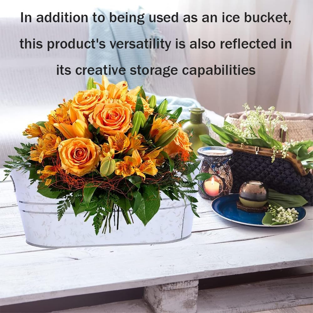 2 Pack Galvanized Bucket 4 Gallon Ice Bucket Large Capacity Metal Beverage Bucket with Handle, Party Drink Bucket for Home, Bar Supplies, Beer Champagne Cocktail Cooling.