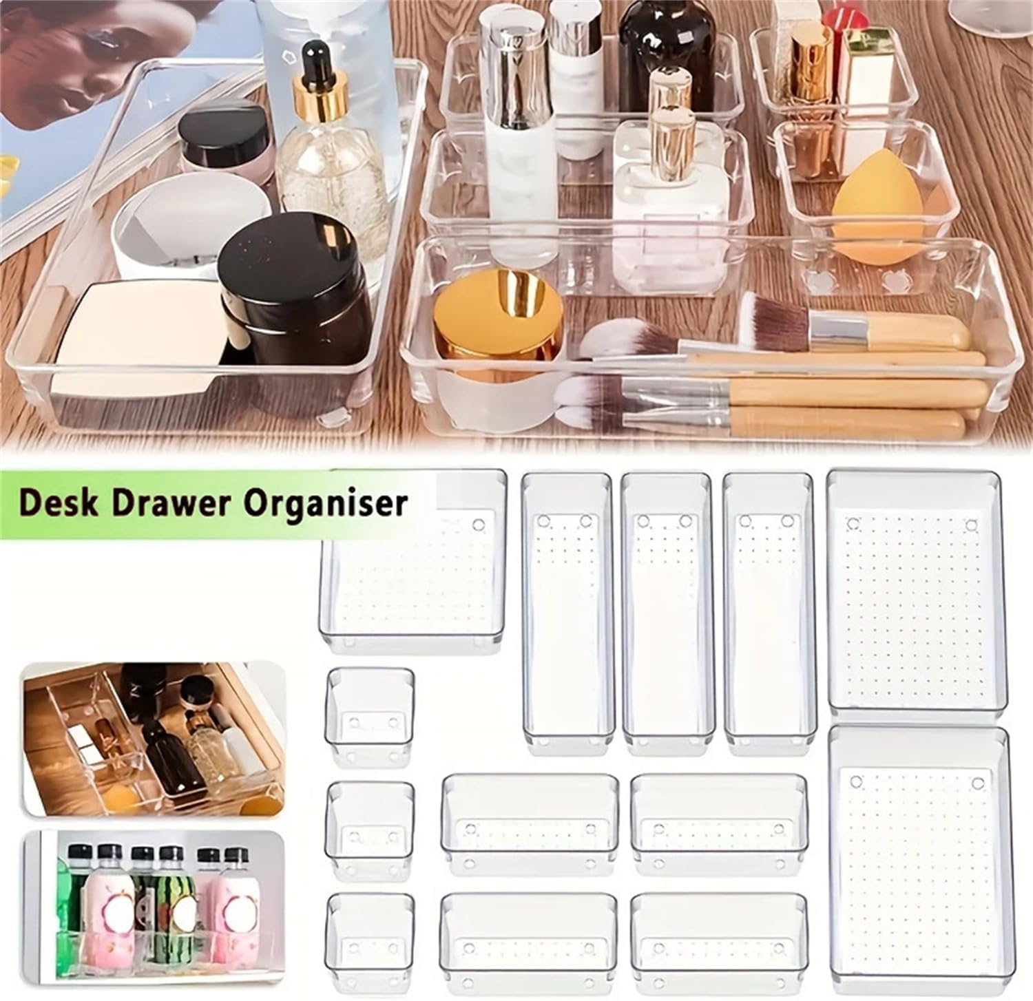 25Pcs Drawer Organisers Set, 4 Sizes Clear Plastic Drawer Organizer & Vanity Organiser for Makeup & Jewelry Storage, Kitchen Utensils & Gadgets, Desk Supplies, Bathroom & Bedroom Organisation image number 6