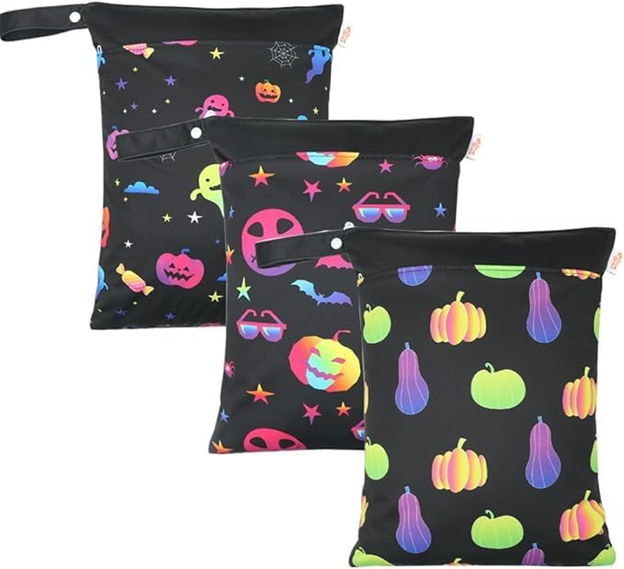 Miners2000 Halloween Wet Dry Bags for Baby Cloth Diapers - Waterproof Reusable Washable Travel Bags, Gym Bag, Pool, Daycare Soiled Baby Items Yoga Gym Bag for Swimsuits Wet Clothes (Black)