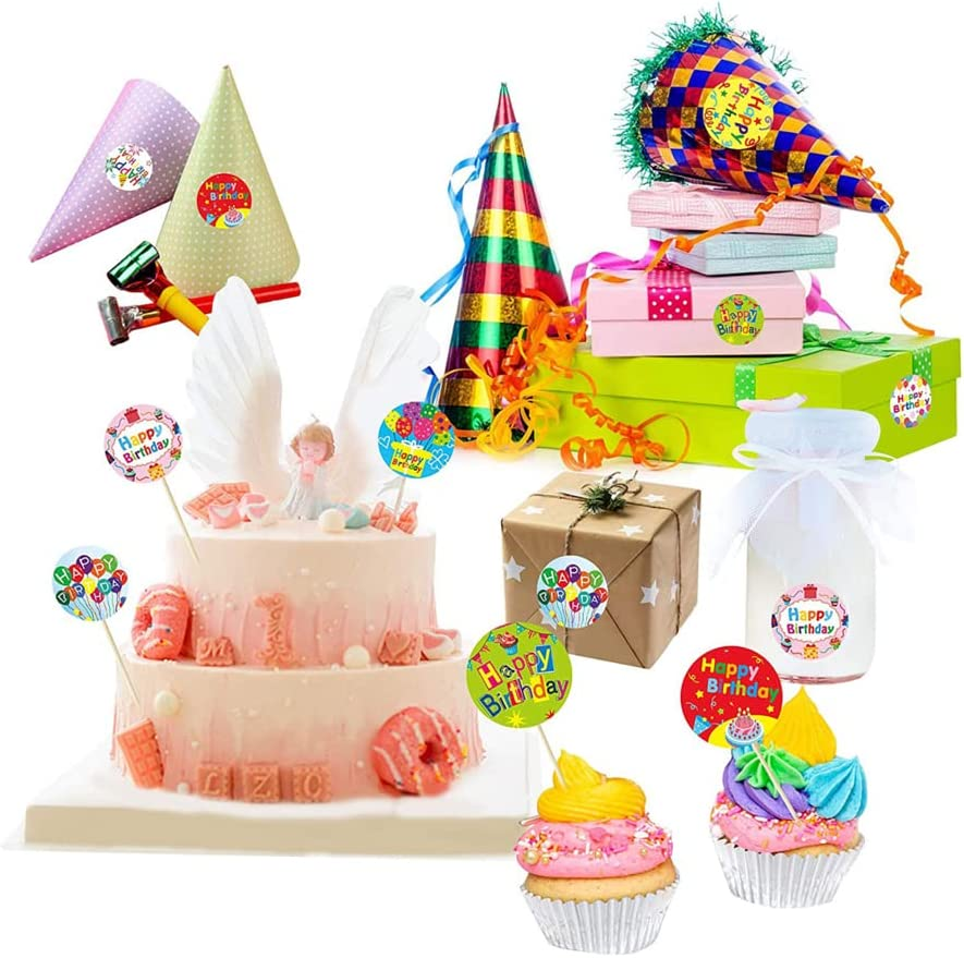 MIYKA 500 Pcs Happy Birthday Stickers Colorful Kid Birthday Stickers Decoration in 8 Designs for Kids Children Students image number 5