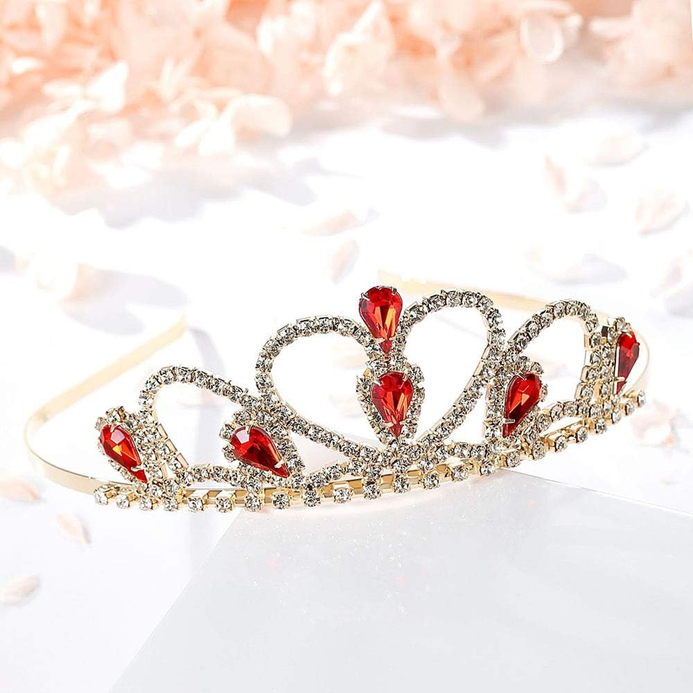 Lovelyshop Red Gems Rhinestone Gold Tiara for Little Girl in Halloween Birthday Princess Party image number 3
