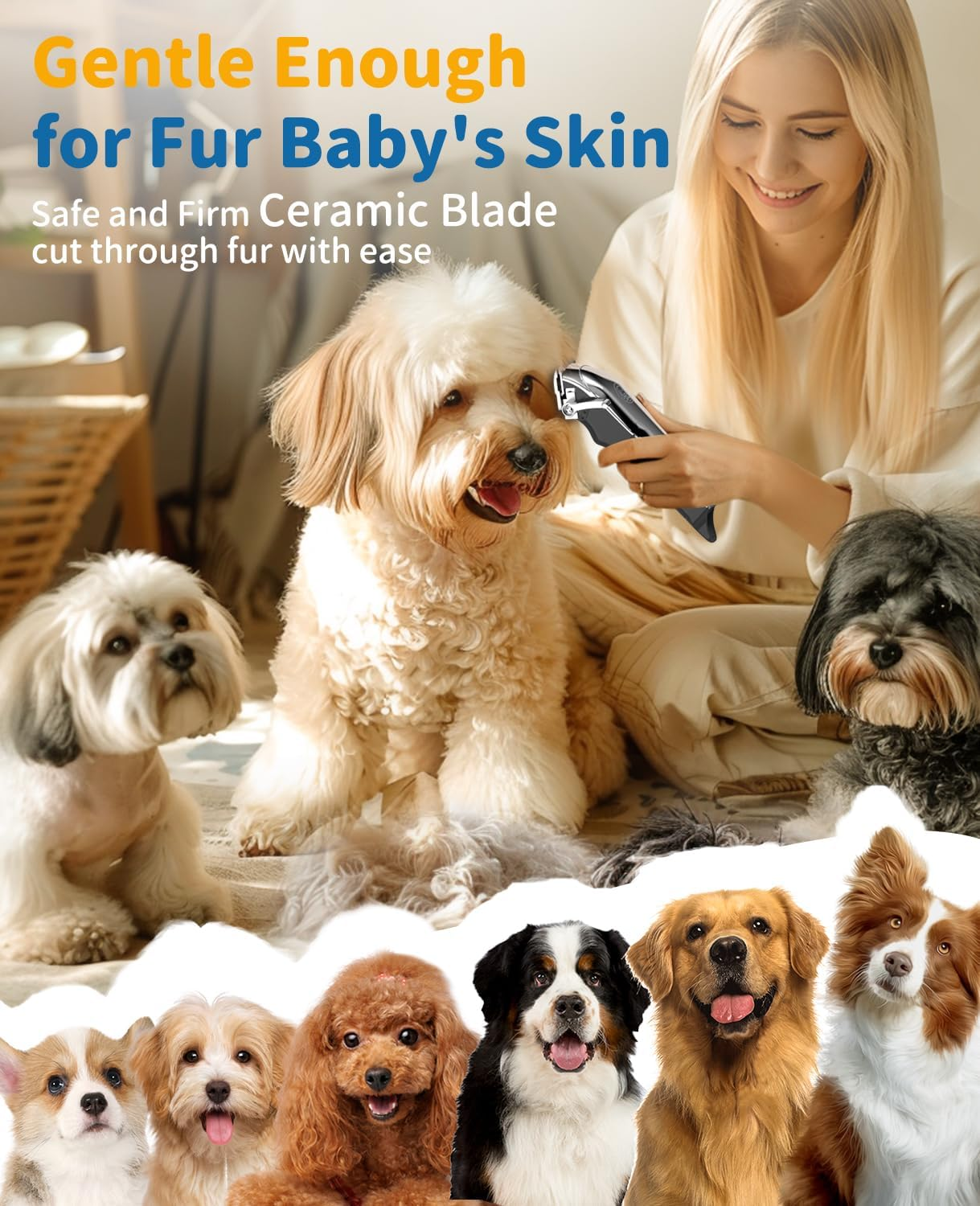 USB Rechargeable Dog Grooming Clipper Cordless Electric Pet Hair Trimmers Set with 6 Guide Combs, LED Display for Dogs Cats Animals image number 5