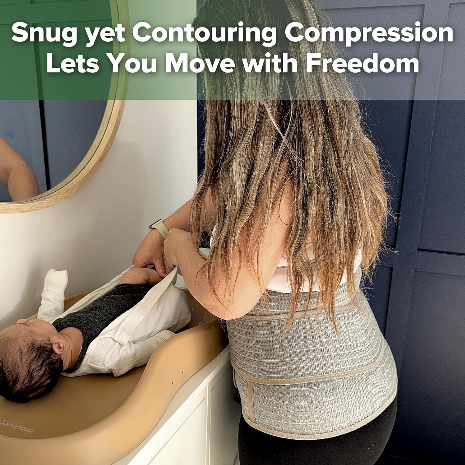 Haakaa Postpartum Belly Band, Postpartum Belly Wrap Back Support, Natural Delivery & C Section Recovery Band Waist Shaper, M Almond image number 6