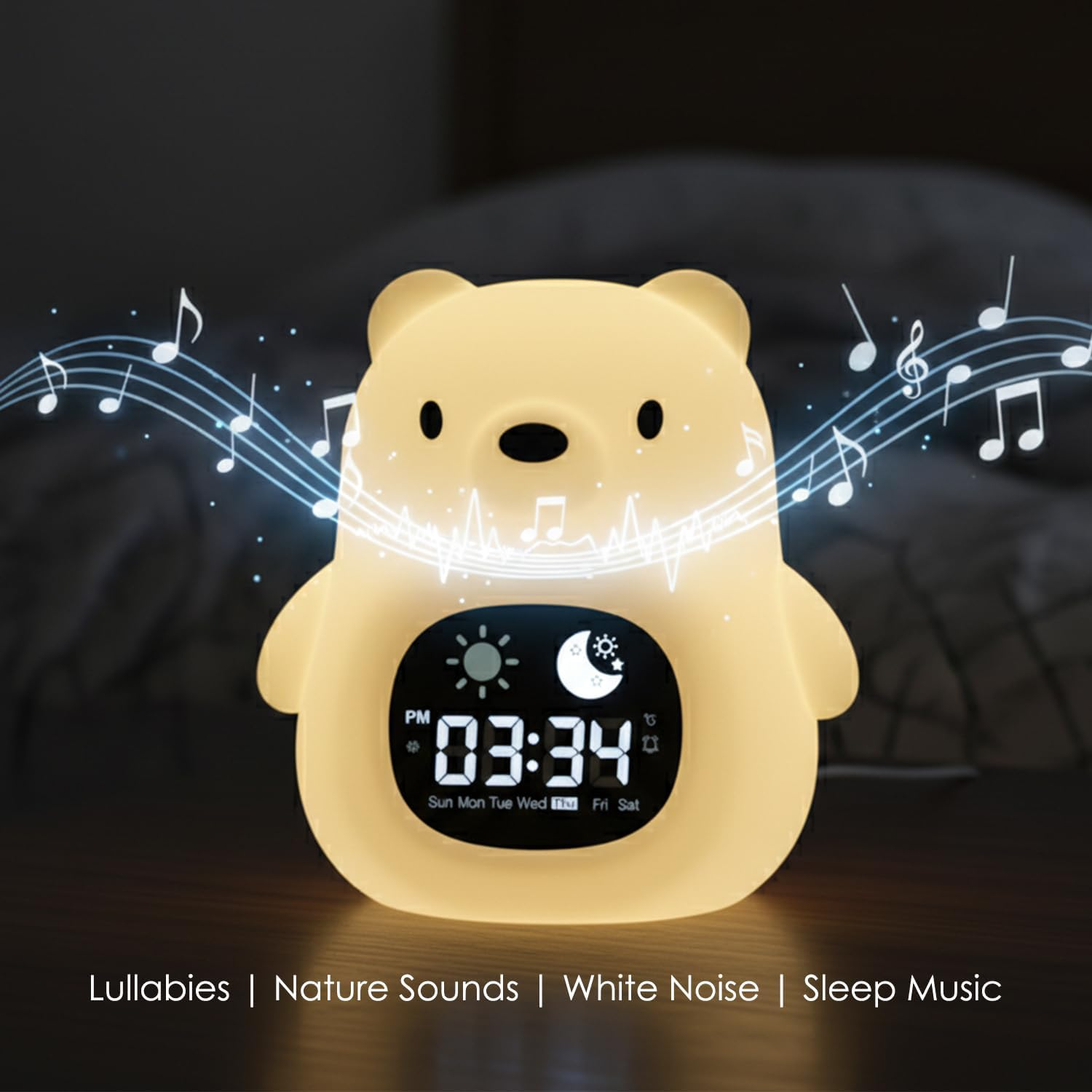Home.X Cubbi Sleep Trainer Night Light for Kids Gen.2 - Clock Learner Alarm Clock with Wake-Up Light, Sleep Mode, Music & White Noise Soother, Tap Control Colors, Soft Silicone, Rechargeable Sleep Aid image number 4