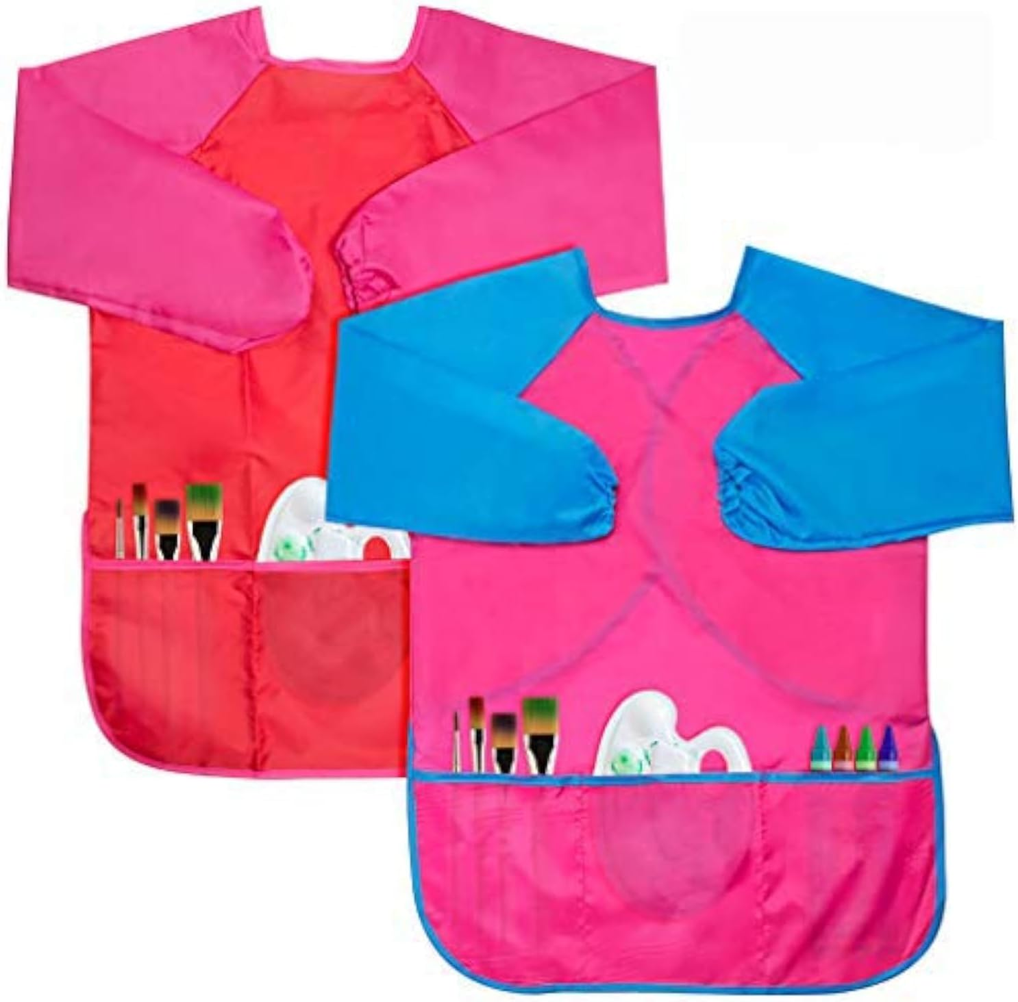 Kids Art Smocks 2 Pack Painting Smock with Long Sleeve and 3 Pockets for Age 3-8, Cloud, Large