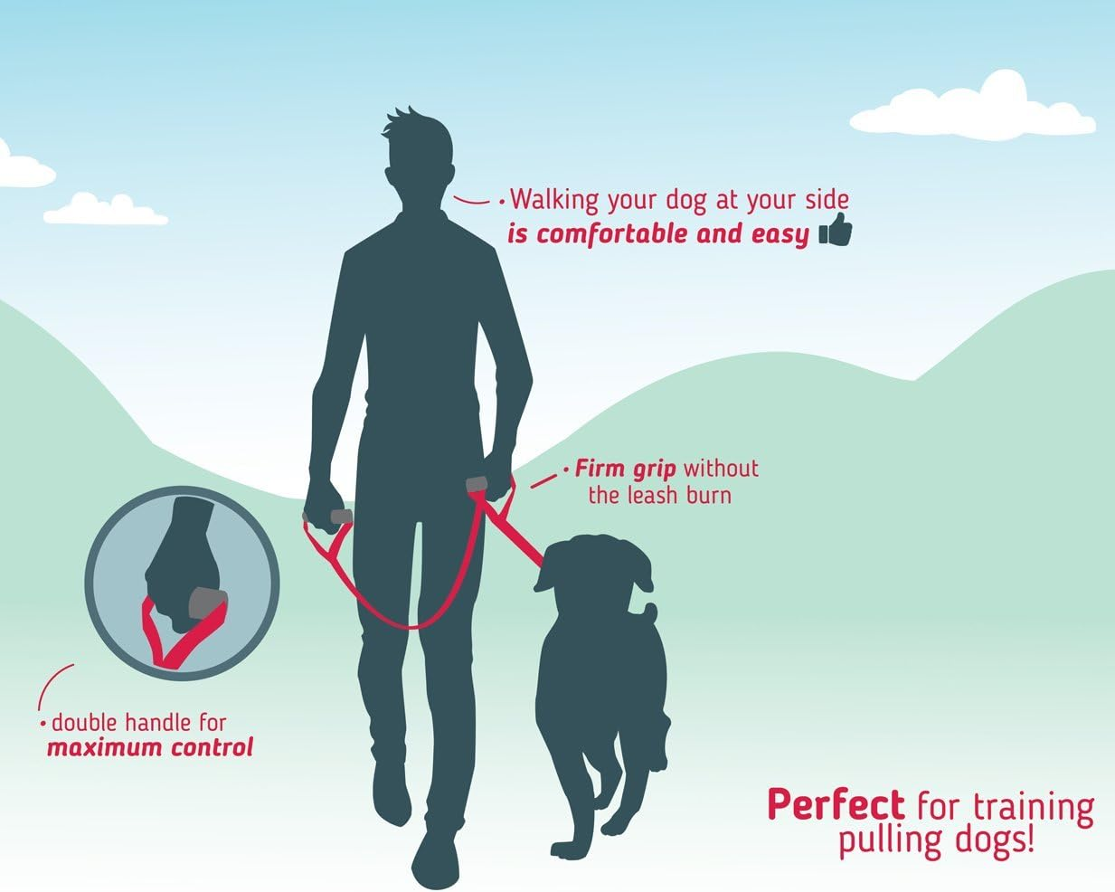 Leashboss Original - Heavy Duty Two Handle Dog Leash for Large Dogs - No Pull Double Handle Training Lead for Walking Big Dogs (Black)