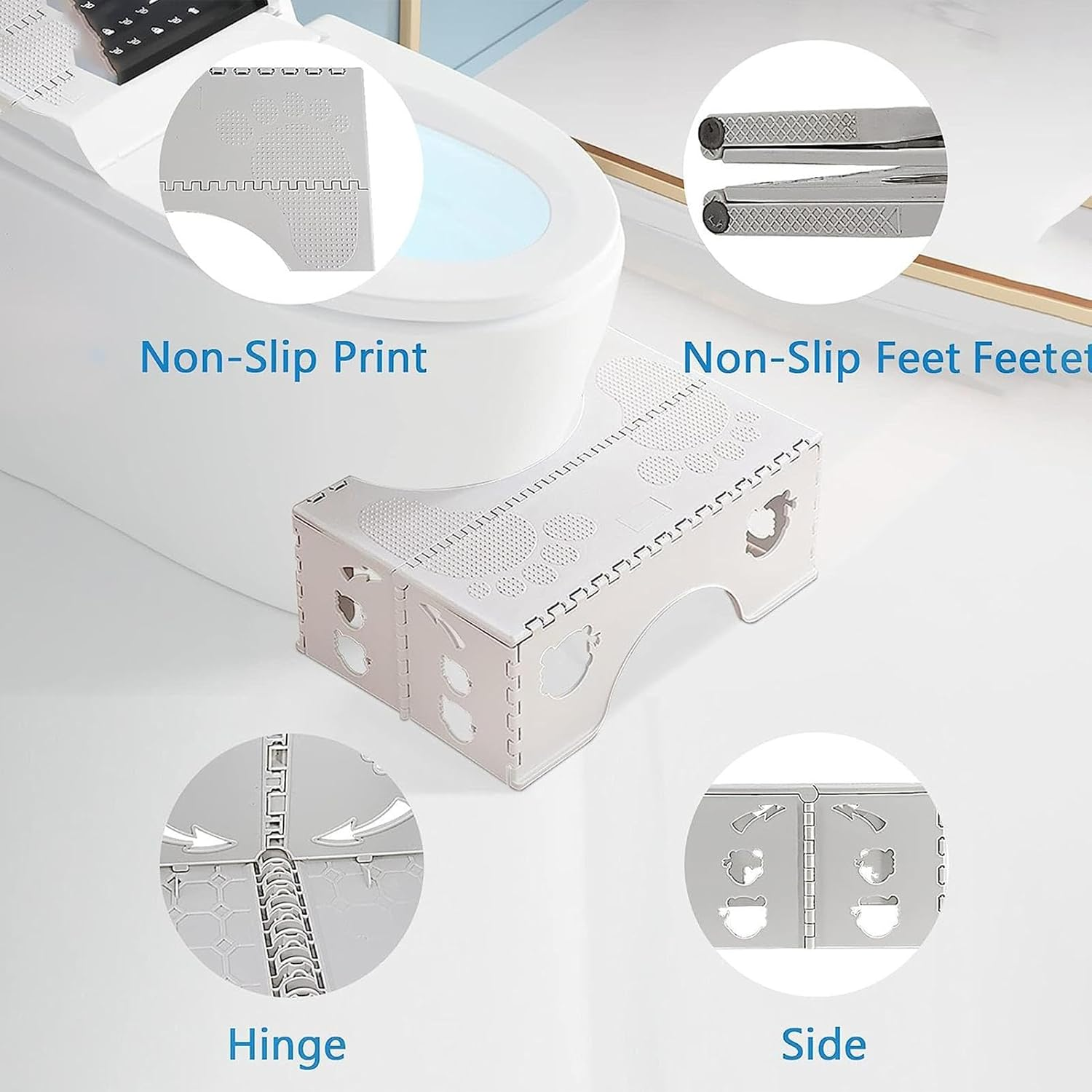 Poop Stool for Bathroom Adults - Bathroom Step Stool - Folding Chairs 35&deg; Angle for Better Posture, C-Shape, Non-Slip Rubber Feet for Children, Older, Kids Buniq image number 3