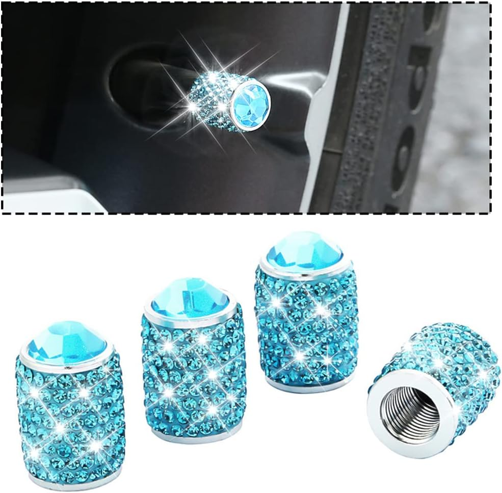 Zipelo Bling Valve Stem Caps, 4 Pack Crystal Rhinestone Car Tire Valve Covers, Dustproof Stem Cap for Auto Wheel, Sparkling Tire Air Valves Cover, Universal for Most Vehicles (Red) - Black image number 3