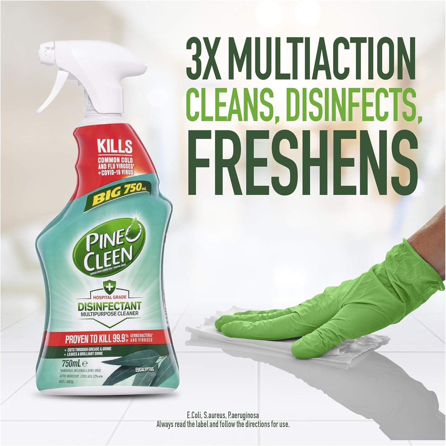 Pine O Cleen Disinfectant Multipurpose Cleaner Trigger Spray Eucalyptus 750Ml image number 3