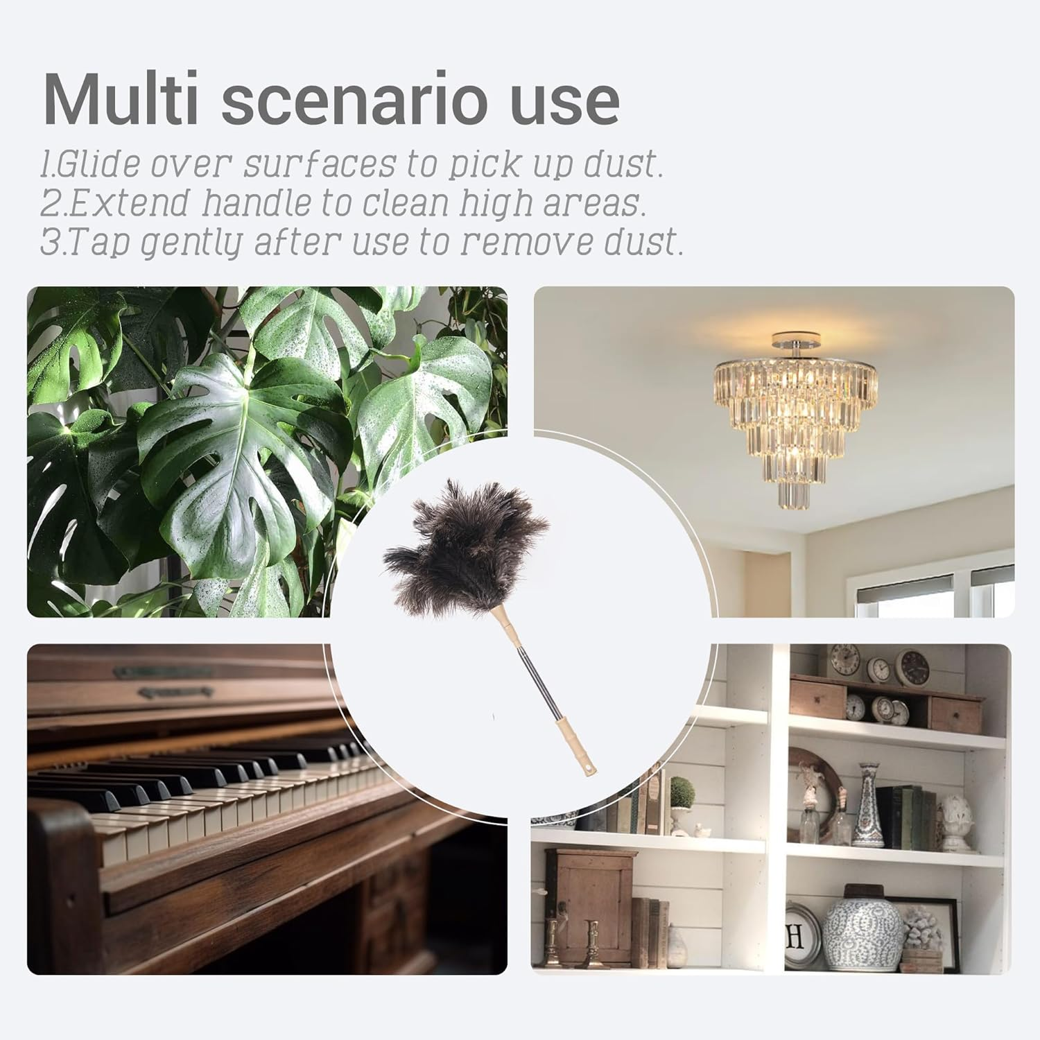 Extendable Ostrich Feather Duster, 50 Inches Natural Fluffy Feathers for Home Cleaning, Soft, Durable, Reusable for Office Cleaning High Ceilings, Fans, Furniture, Blinds,Roof Dusting image number 5