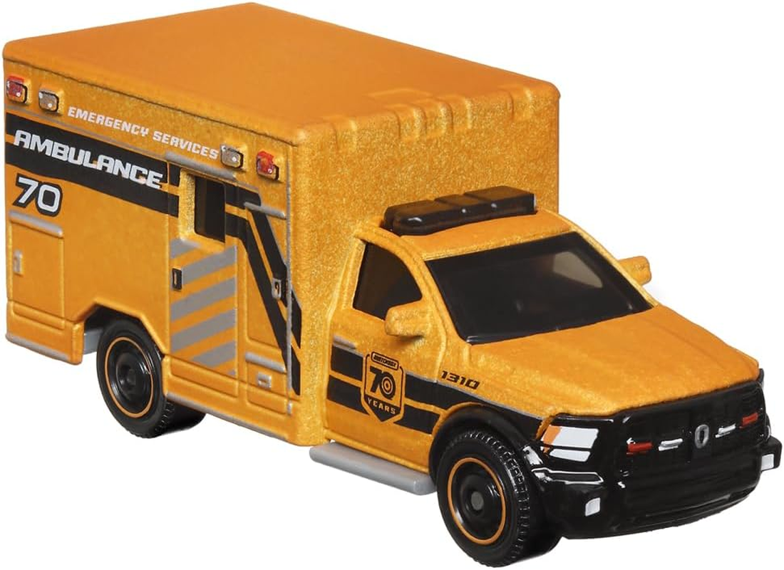 Matchbox Moving Parts 70 Years Special Edition Die-Cast Vehicle - HMV12 ~ Inspired by 2019 Ram Ambulance ~ 5/5 Orange and Black