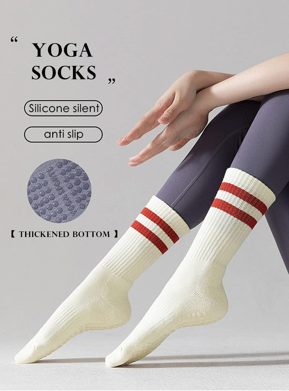 5 Pairs Yoga Socks Women'S Medium Warm and Shock-Absorbing Floor Socks Cotton Fitness Dance Pilates Girl'S Stockings Non Slip Sports Thick Sole, Multicolor image number 5