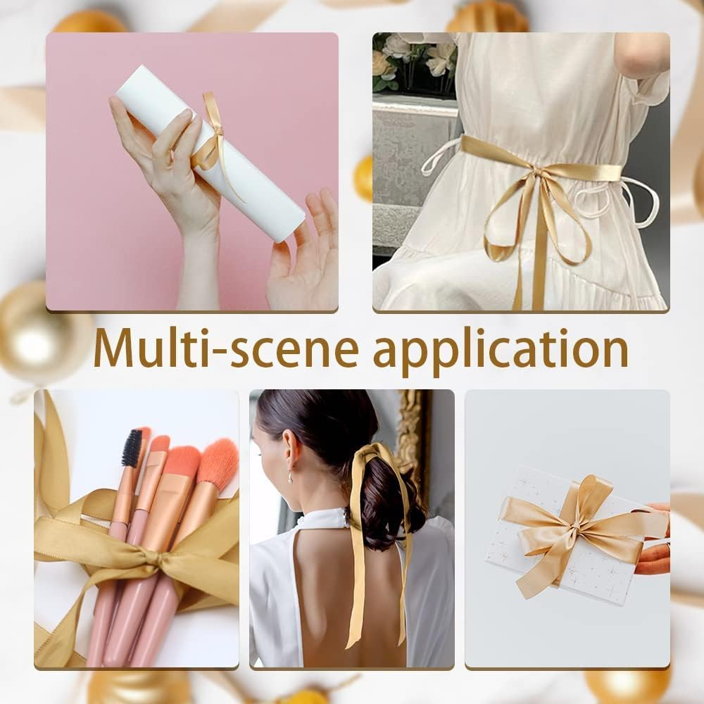 Gold Satin Ribbon,Fabric Satin Ribbons,Solid Polyester Ribbon,Silk Satin Roll Satin Ribbon,2 Pack Polyester Fabric Ribbons,Fabric Ribbons Satin Ribbons Solid Polyester Ribbon for Gift Wrapping image number 1