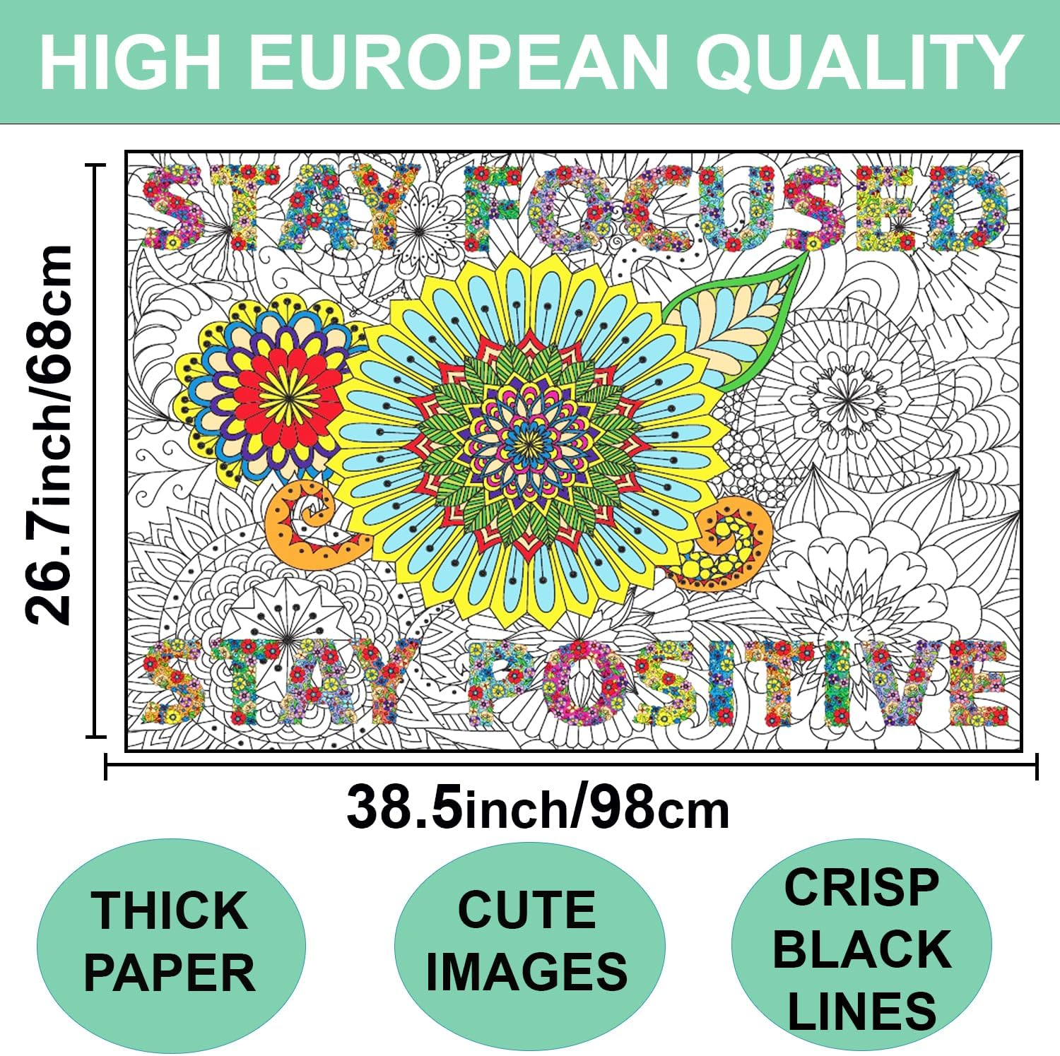 Large Coloring Posters for Adults and Kids - Giant Coloring Poster Motivational - Jumbo Wall Poster Coloring - Huge Adult Coloring Poster Size - Big Coloring Poster for Classroom Office Team Work - Flowers image number 5
