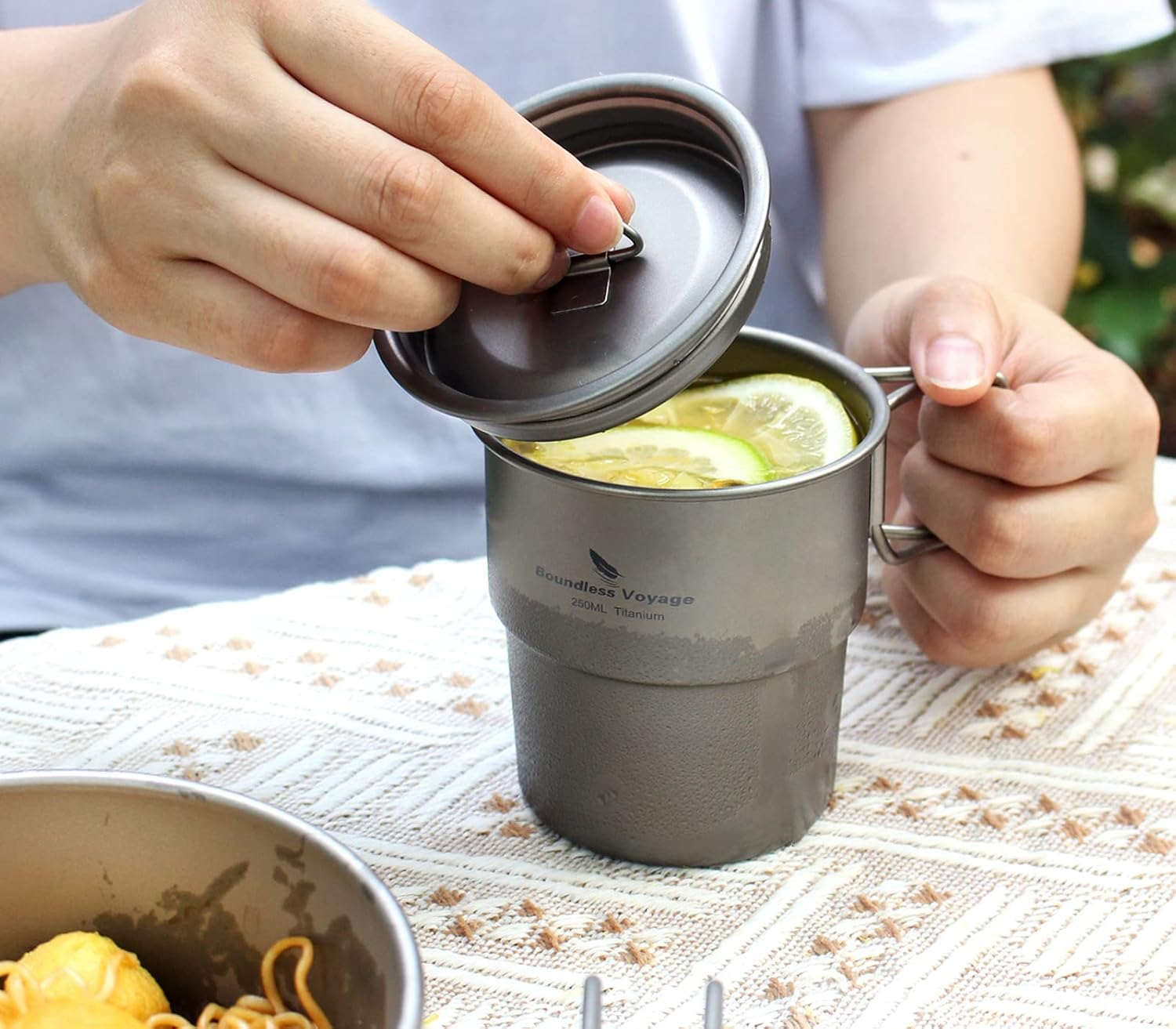 Boundless Voyage Titan Ti-3051-D Camping Mug Portable Stackable Cup Outdoor Water Coffee Cup with Lid image number 1