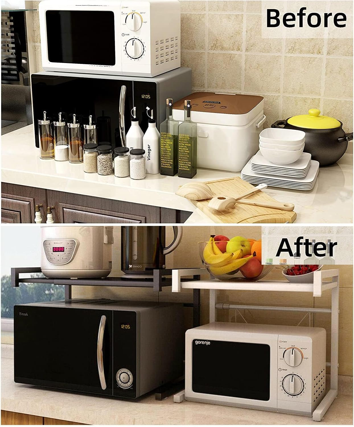 Microwave Shelf Kitchen Organiser Oven Rack Toaster Stand Shelf Storage Metal Cabinet Shelving Kitchen Supplies Tableware (Black)