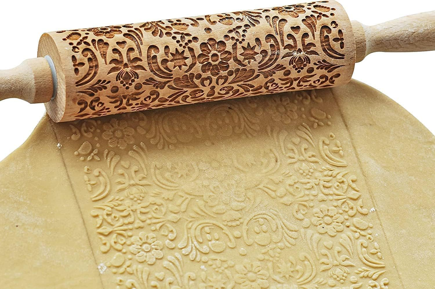 Christmas Wooden Rolling Pin for Baking Engraved Embossing Rolling Pin Cookie Stamps Roller Square Grid Cookies Mold Kitchen Decor Tools for Baking Embossed Cookies (Gingerbread Man) image number 1