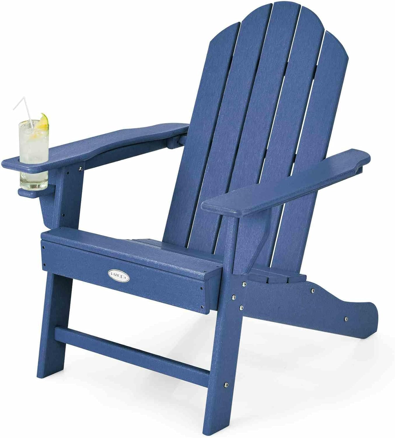 Costway Adirondack Chair with Cup Holder, Outdoor Patio Weather Resistant Adirondack Chair, Fire Pit Chair for Porch, Garden, Poolside and Beach (White)