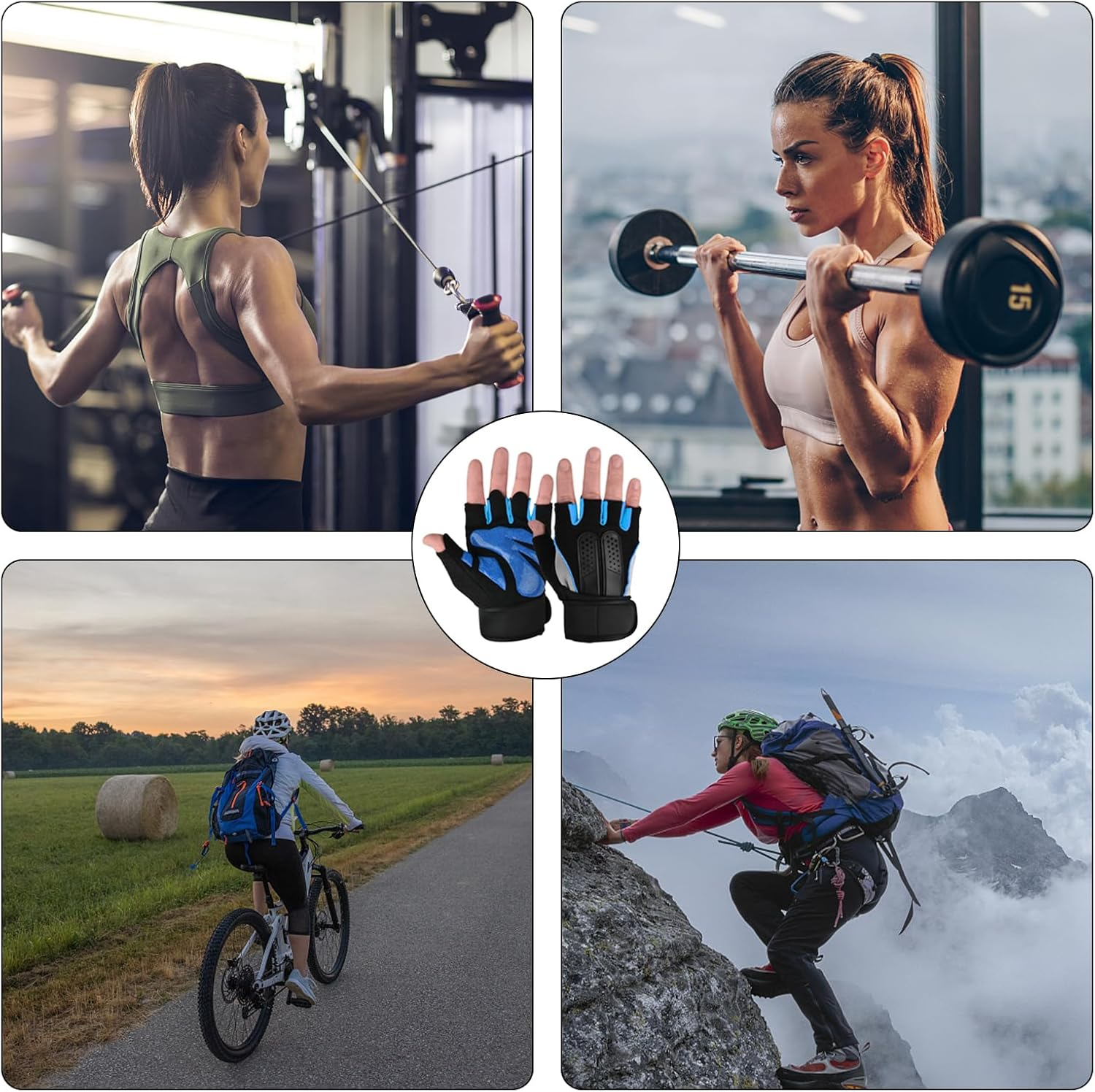 Women'S Gym Gloves with Wrist Protection, Breathable and Non-Slip Cycling Gloves, Ideal for Gym Workouts, Fitness Exercises, Weightlifting (Blue-Xl) image number 1