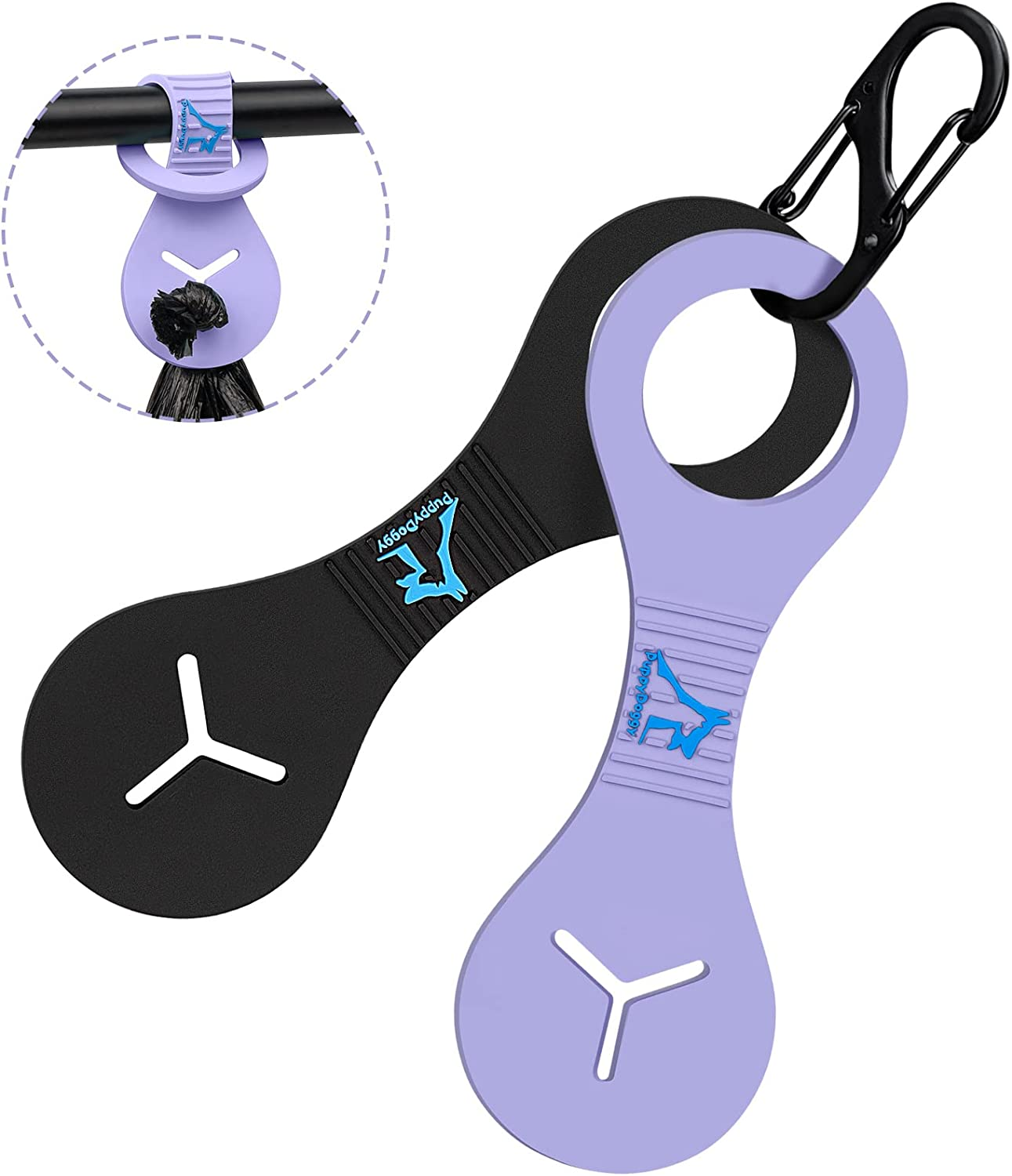 Puppydoggy Waste Bag Carrier Dog Poop Bag Holder Handy and Easy Use Doggy Leash Bag Carrier for Leash Dispenser Accessories (2 Pieces-Black+Purple)