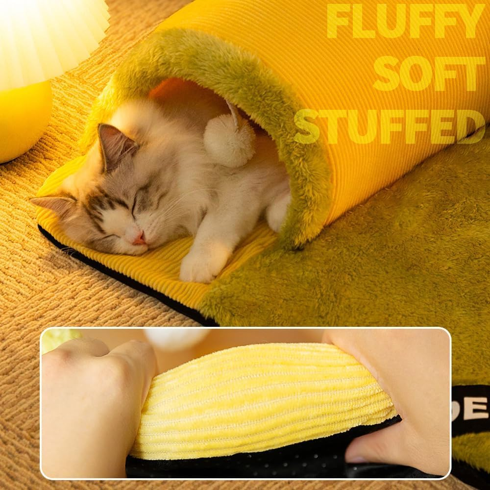 Plush Cat Tunnel Bed for Indoor Cats, Fluffy Cat Cave Tube with Hanging Ball for Fun and Rest, Multifunctional Cat Cat Tunnel Bed for Cat Kitten Rabbit Puppy Ferret image number 3