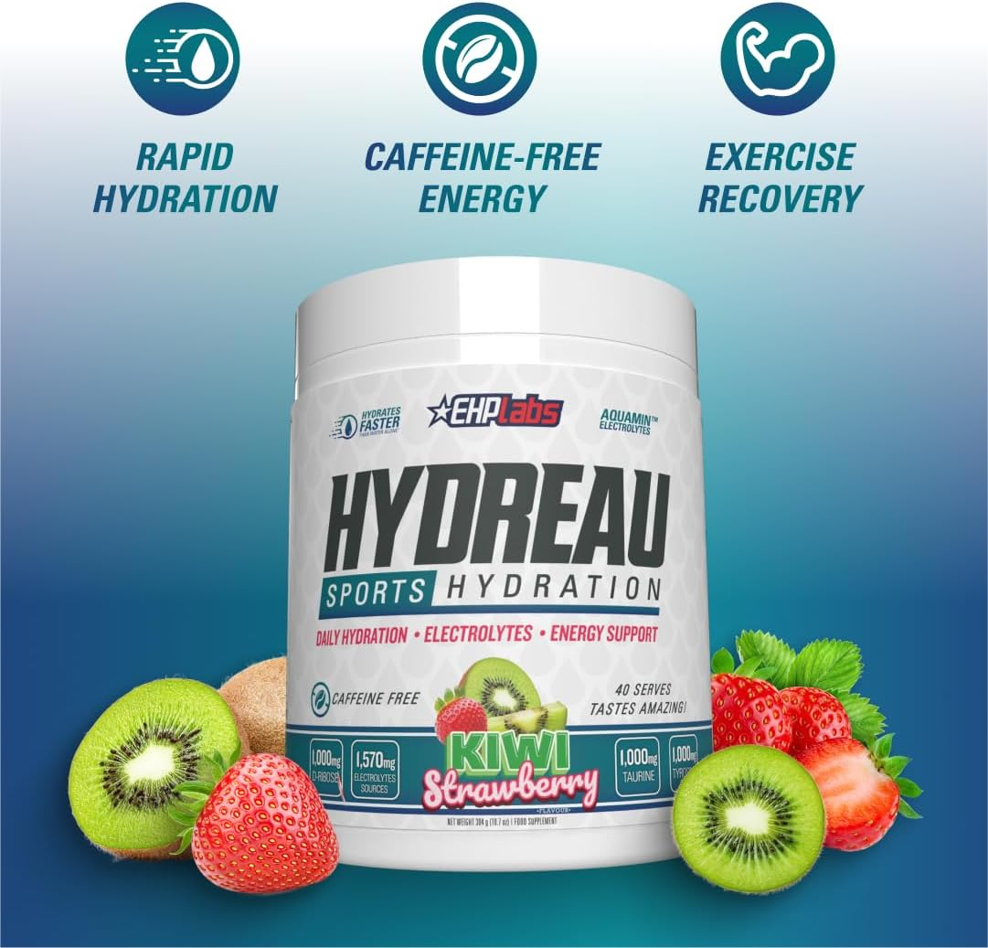 EHP Labs Hydreau Electrolytes Powder No Sugar - Hydration for Endurance & Energy - Electrolyte Powder for Men & Women - Sugar Free Electrolytes - (Kiwi Strawberry, 40 Serves) image number 2