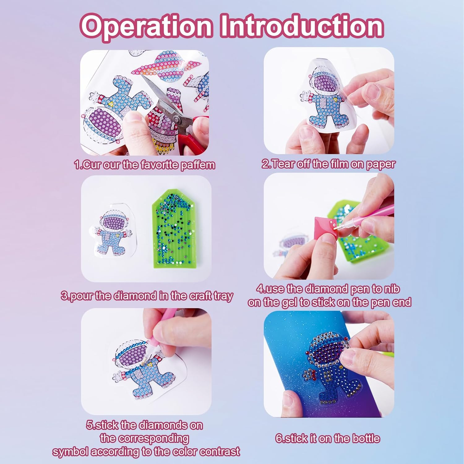 Decorate Your Own Water Bottle Kits for Boys Girls - Gem Diamond Painting Arts and Crafts Toys Gifts for 4-12 Year Old Boys Girls Kids Birthday (Colored Astronauts) image number 2