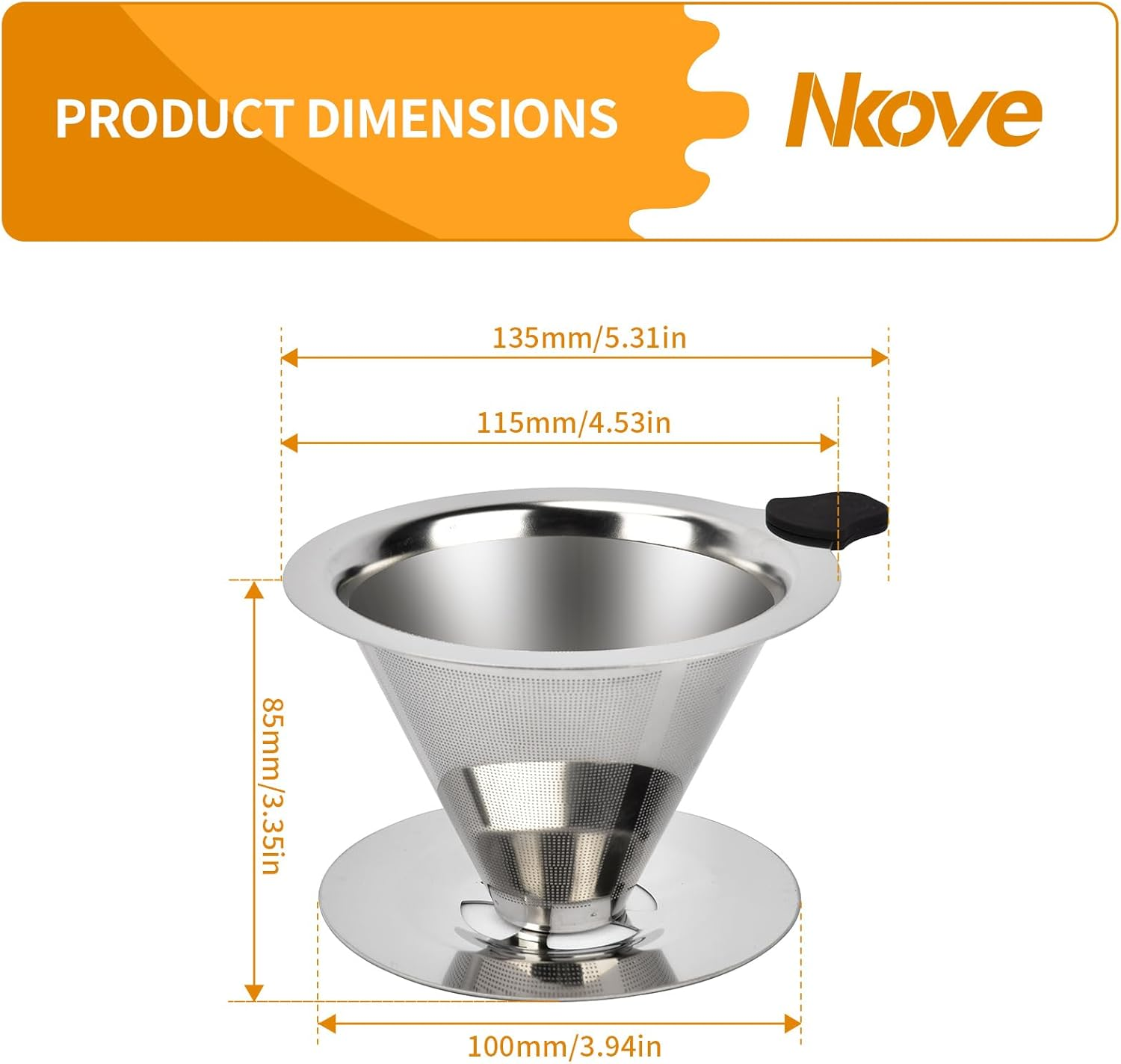 Pour over Coffee Dripper Stainless Steel Reusable Filter Paperless Cone Coffee Maker Dripper for 1-2 Cup, NK-A3 image number 2