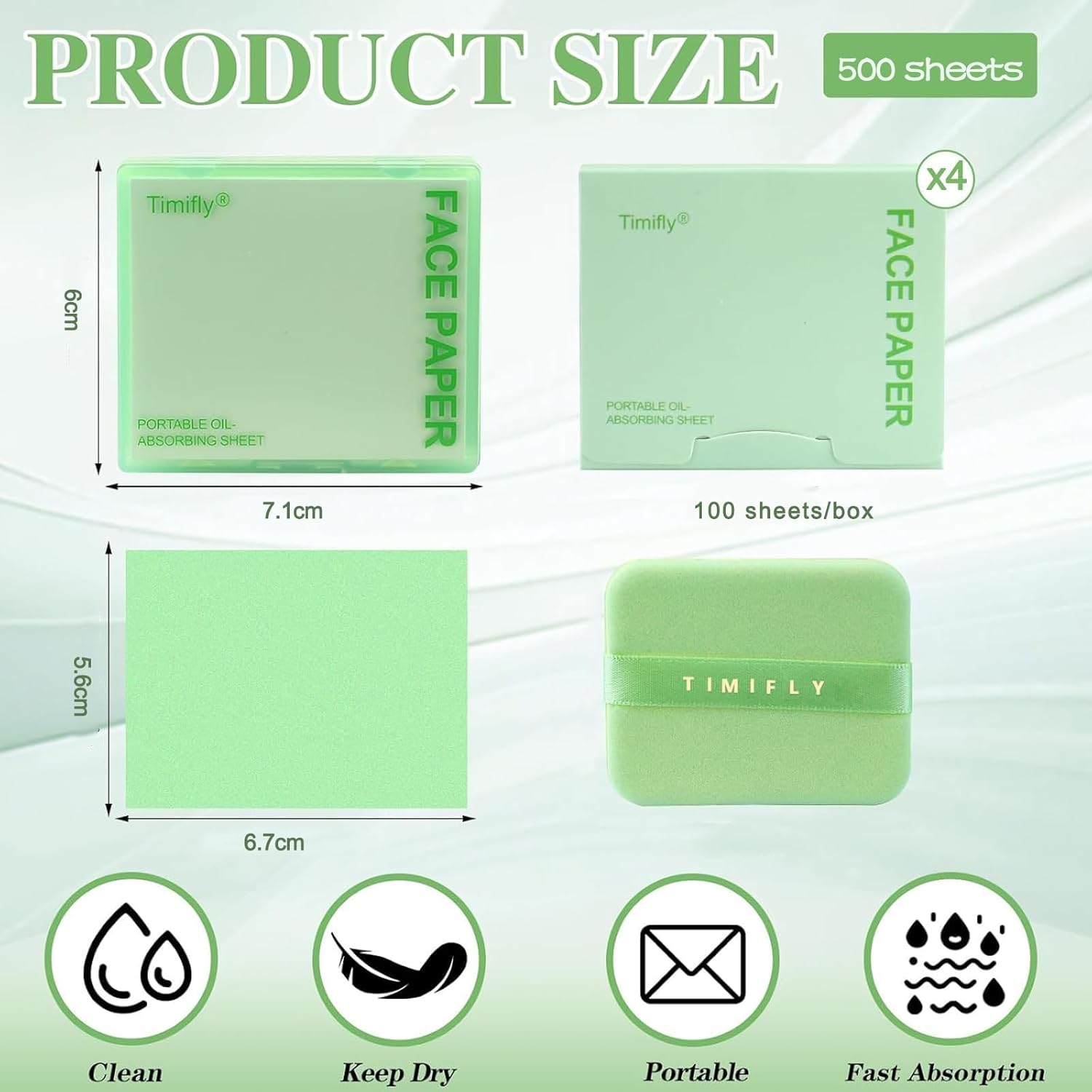 500 PCS Blotting Paper, Green Tea Facial Oil Absorbing Sheets for Oily Skin, Portable Pack with 4 Refills, Quick Shine Control for Work, Travel and Social Events image number 2