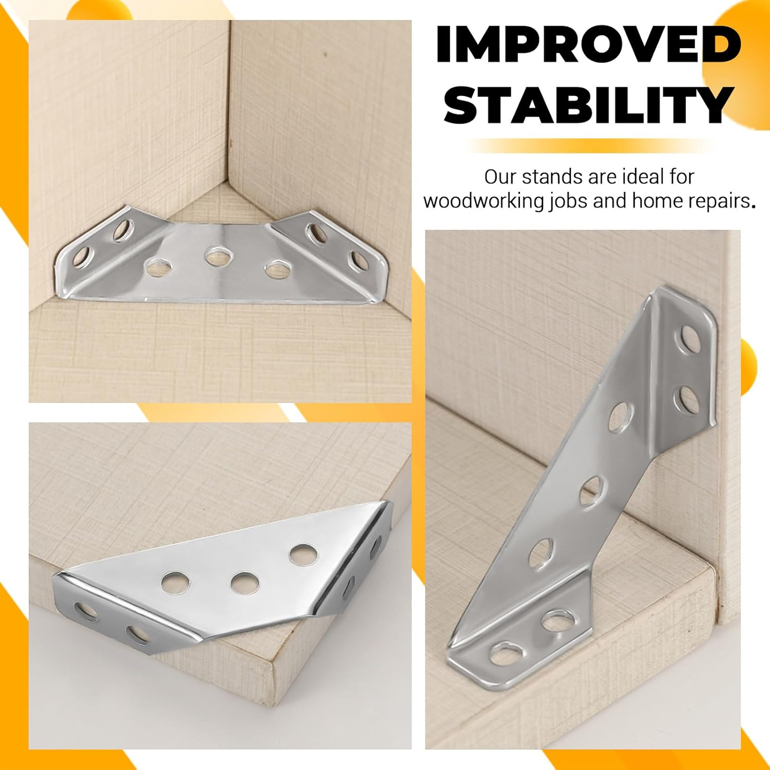 20 Pcs Stainless Steel Furniture Corner Connector Triangle Bracket Furniture Corner Connectors with Screws Flat Corner Brace Universal Stainless Steel Furniture Corner Connector for Furniture (Silver) image number 2