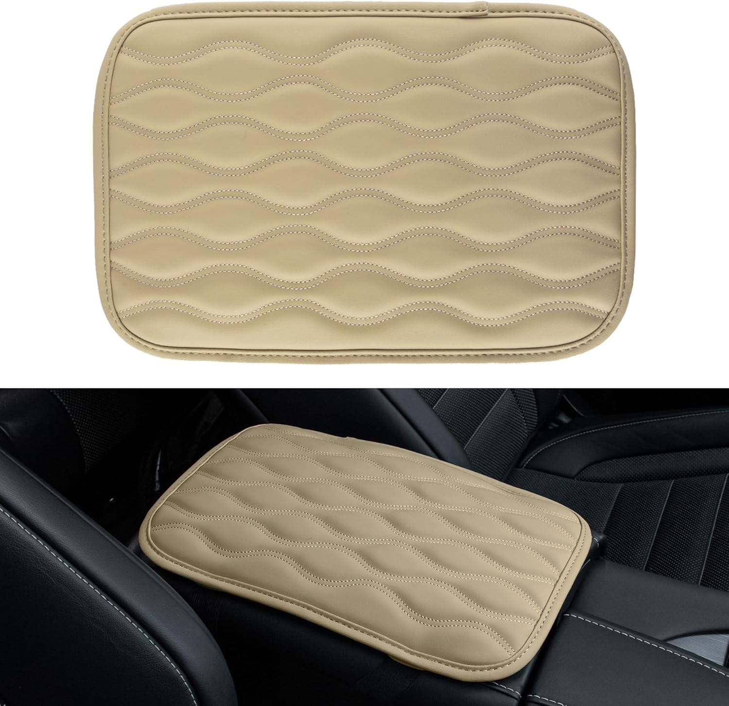 Amiss Auto Center Console Pad, Universal Waterproof Armrest Seat Box Cover, Car Interior Accessories, Leather Auto Armrest Cover Protector for Most Vehicle, SUV, Truck (Black)