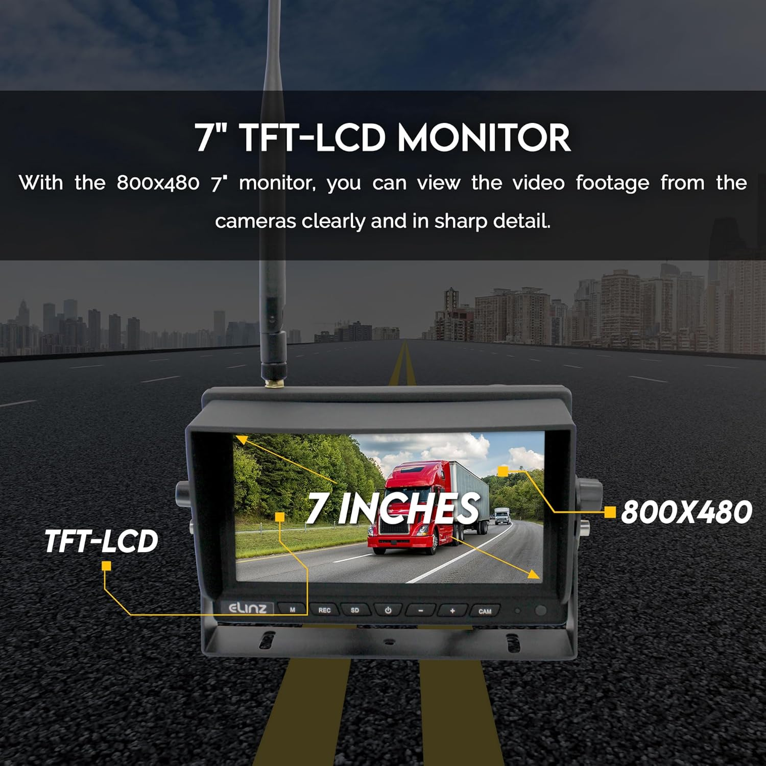 Elinz Wireless Reverse Camera 7" Monitor with 2 Reversing Camera Kit, Caravan, Truck, Bus, Trailer,Rv Splitscreen 2 Channels AV Inputs image number 1