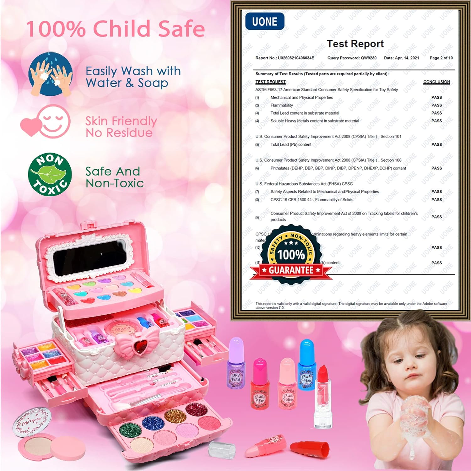Kids Makeup Toys for Girls - Safe and Washable Makeup for Kids, Kids Makeup Kit for Girl, Real Girls Makeup Kit for Kids Toddler, Princess Birthday Gifts for 4 5 6 7 8 9 Year Old Girls Gift (Pink) image number 3