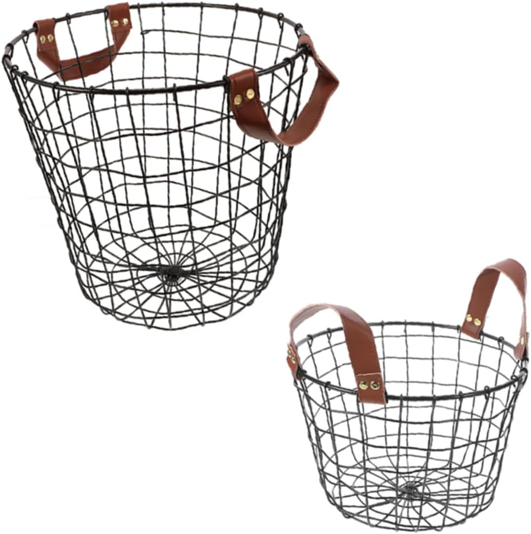 Gadpiparty 2Pcs Metal Firewood Storage Basket with Handles round Rustic Fireplace Log Holder Organizer for Indoor Outdoor Use Weather-Resistant Wood Carrier image number 3