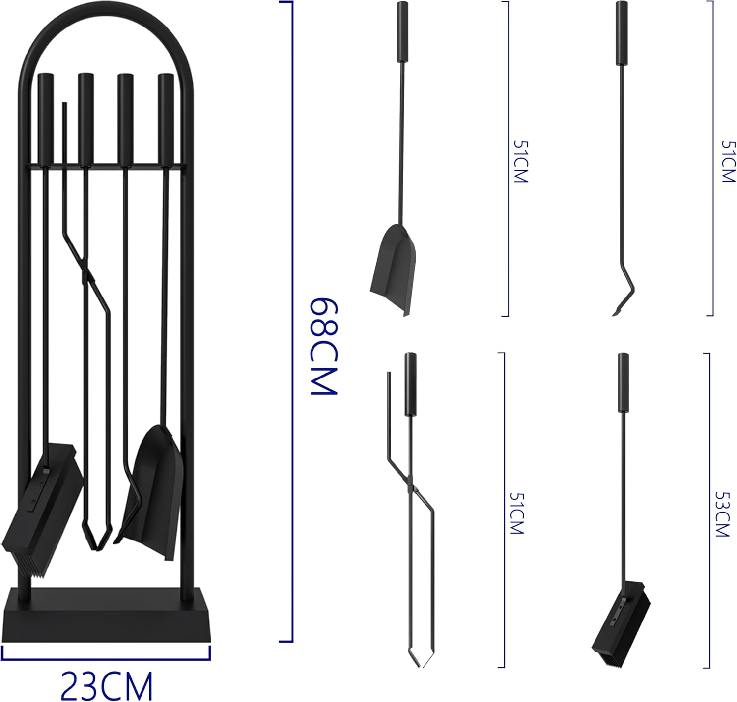 Kingson Classic Black 5 Piece Fireplace Companion Set 23 X 14 X 68 Cm Fireplace Accessories Elegant Fireplace Tool Set image number 5