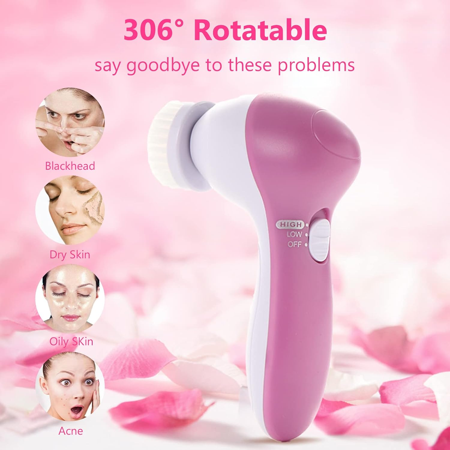 5 in 1 Electric Face Brush Facial Cleansing Brush Face Washing Device Handheld Facial Cleaner Battery Powered Makeup Removal Tool BBZY image number 3