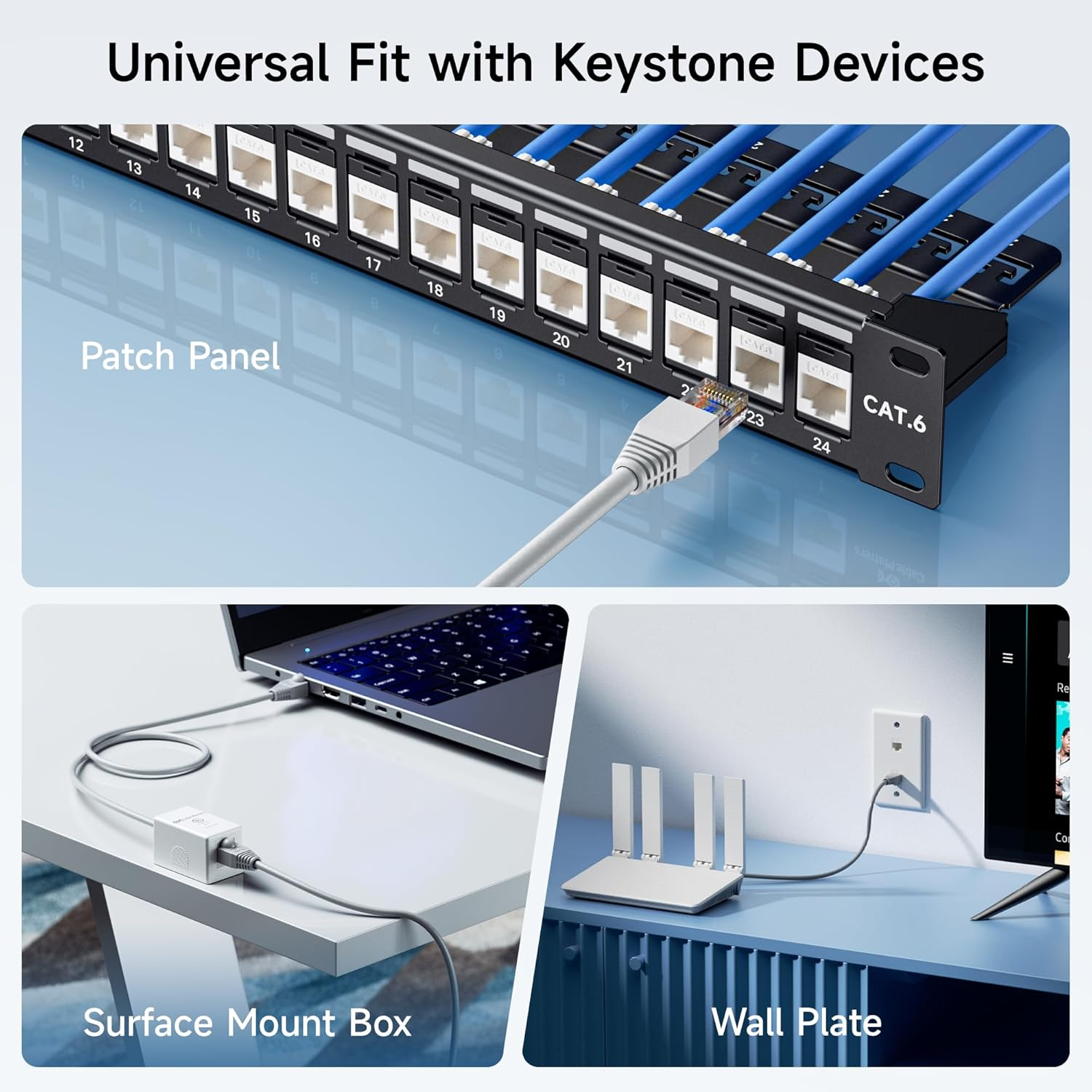 Cable Matters [UL Listed] 25-Pack 10Gbps Cat6 Keystone Jacks, RJ45 Keystone Jack, Ethernet Modular Jack in White with Punch-Down Stand for Patch Panel and Wall Plate image number 5