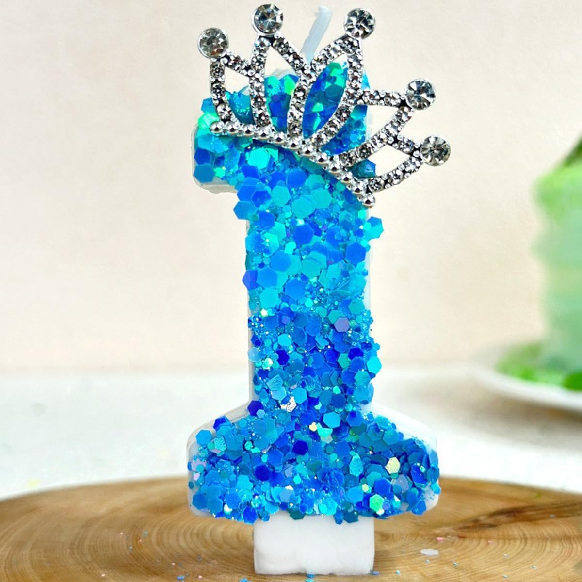 Crown Number 2 Candle 2Nd Birthday Candle for Cake with Sequins, Two Years Old Cake Decoration Party Decor for Birthday Anniversary Celebrations Blue