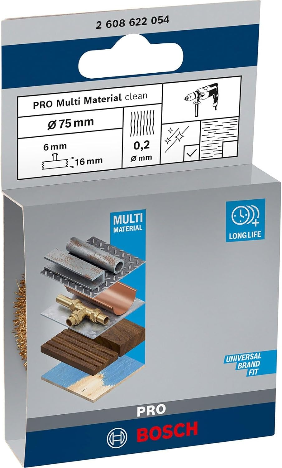 Bosch Professional 2608622054 6Mm Shank Wheel 70Mm, Crimped Wire, 0.2Mm Brass, 0.2 Mm