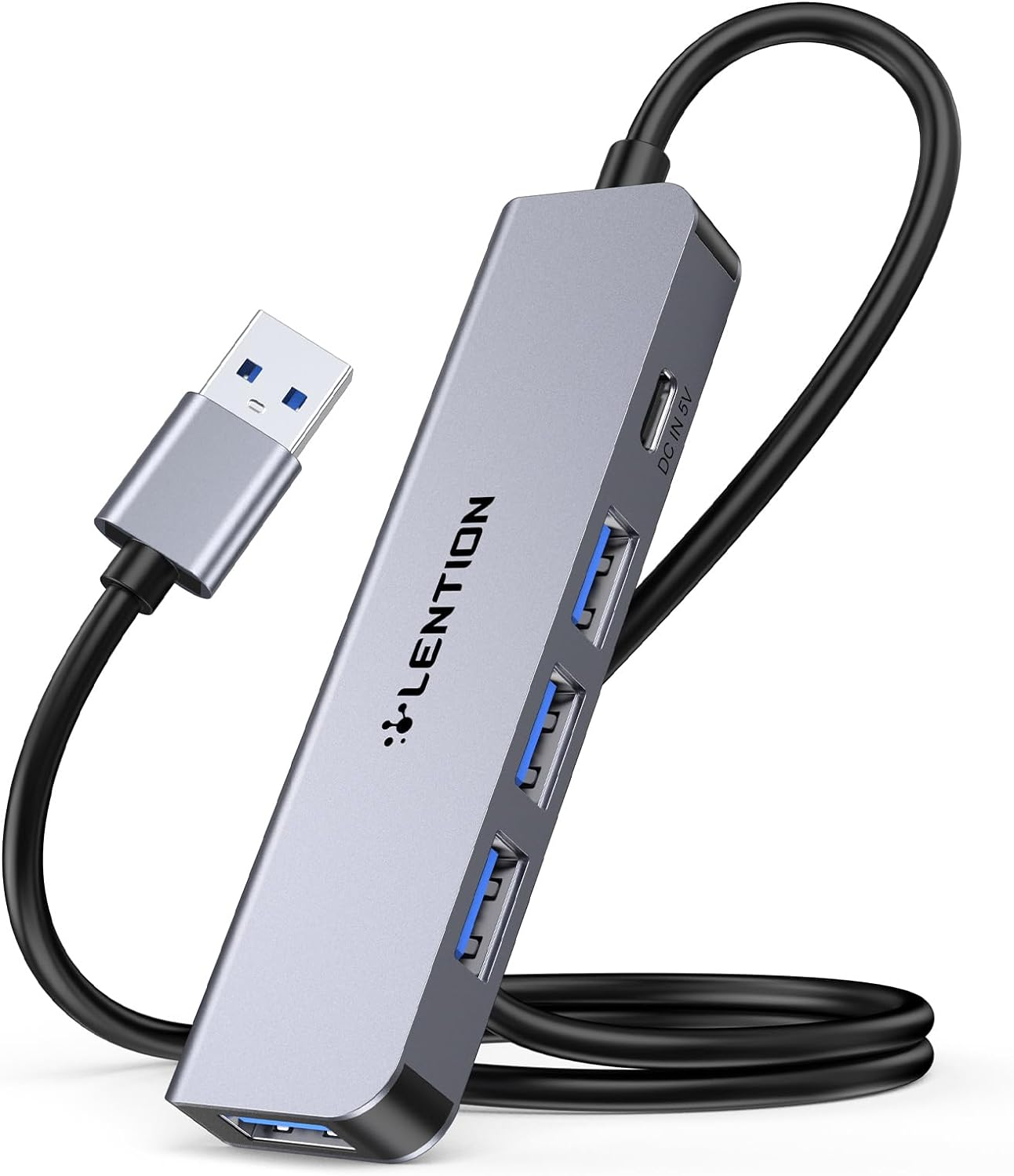 Lention 2FT Long Cable USB 3.0 Hub Multiport Adapter, Ultra-Slim Data USB a Hub with 4 USB 3.0 Port & 5V/3A USB C Power Supply Port for Laptop, PC, Macbook, Imac, Xbox, PS4/PS5, Hard Drive, More image number 4
