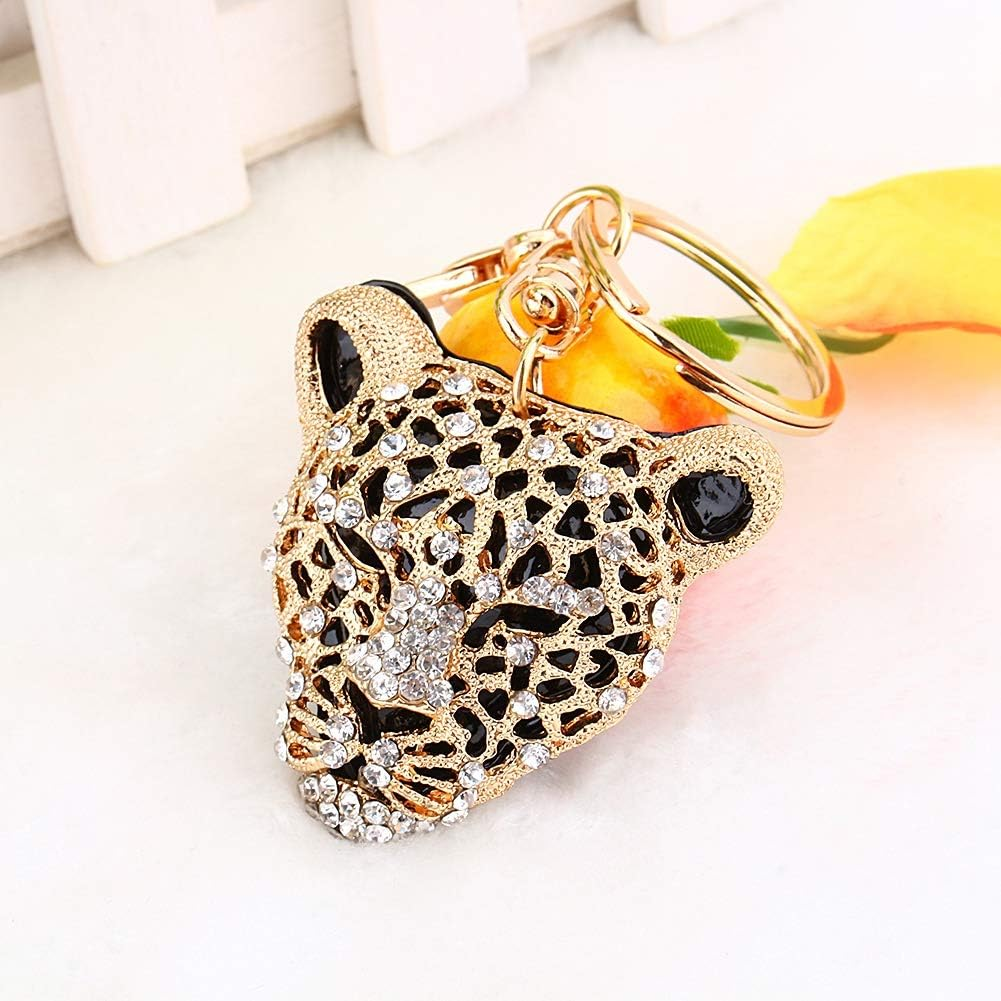 Haosie Leopard Bag Pendant, 5.1&times;5Cm Leopard Charm, Gold Rhinestone Keychain Cute Cheetah Head Purse Key Ring Chain Sparkling Crystal Charming Decoration Adornment for Wallets Handbags Lady Girlfriend, Gold, Small image number 4