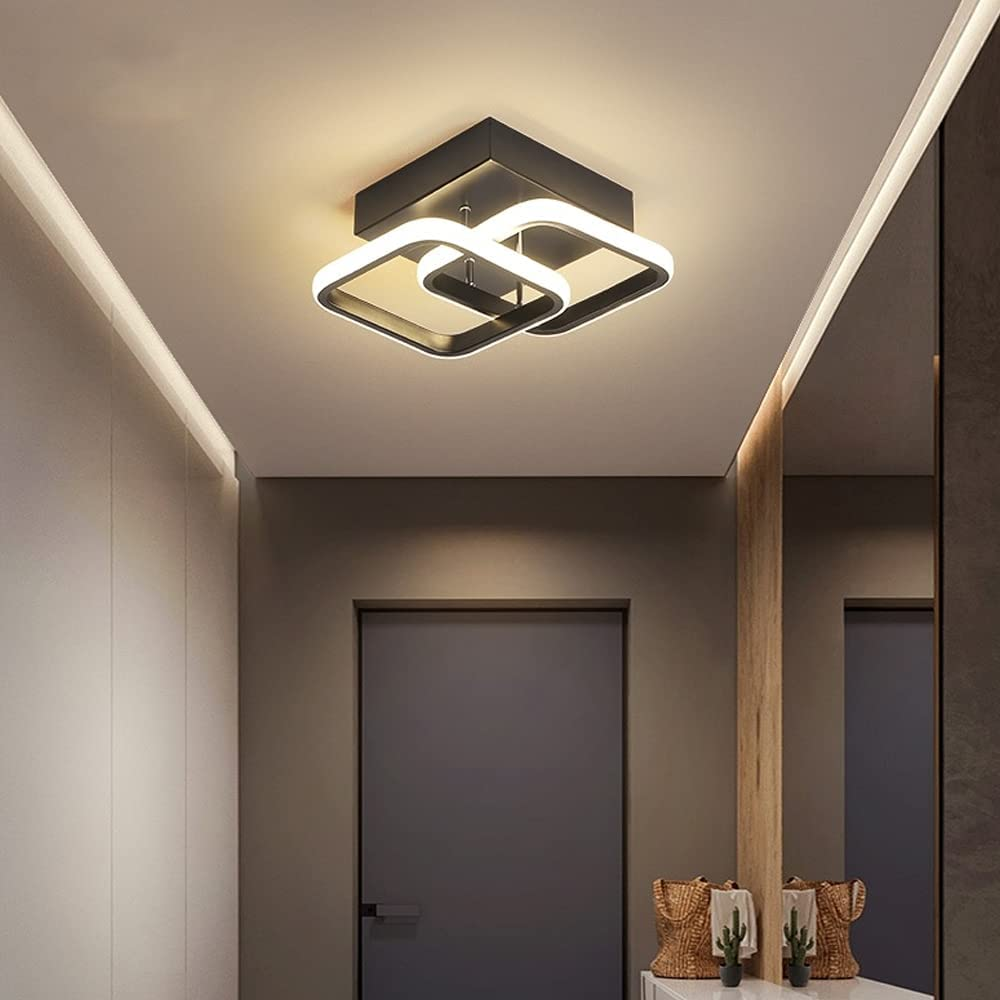 Ceiling Light Square Modern LED Aluminum White Black Small Ceiling Lamp for Entrance Hallway Office Bedroom Kitchen Living Room 22W Warm White Light (Black) image number 2