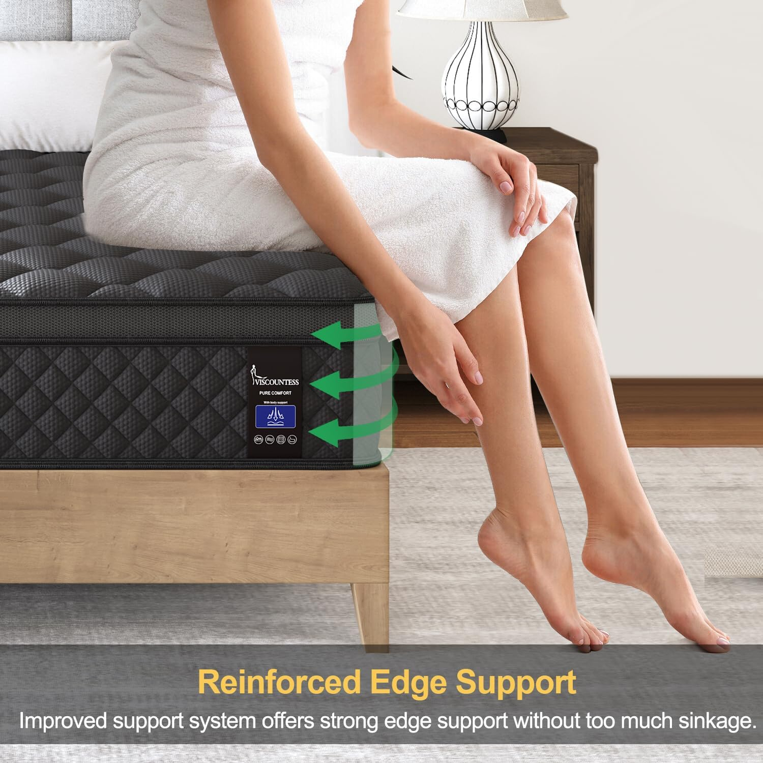 Double Hybrid Mattress Euro Top Medium Firm for Back & Lumbar Support, Individual Pocket Spring Mattresses for Motion Isolation & Pressure Relief image number 3