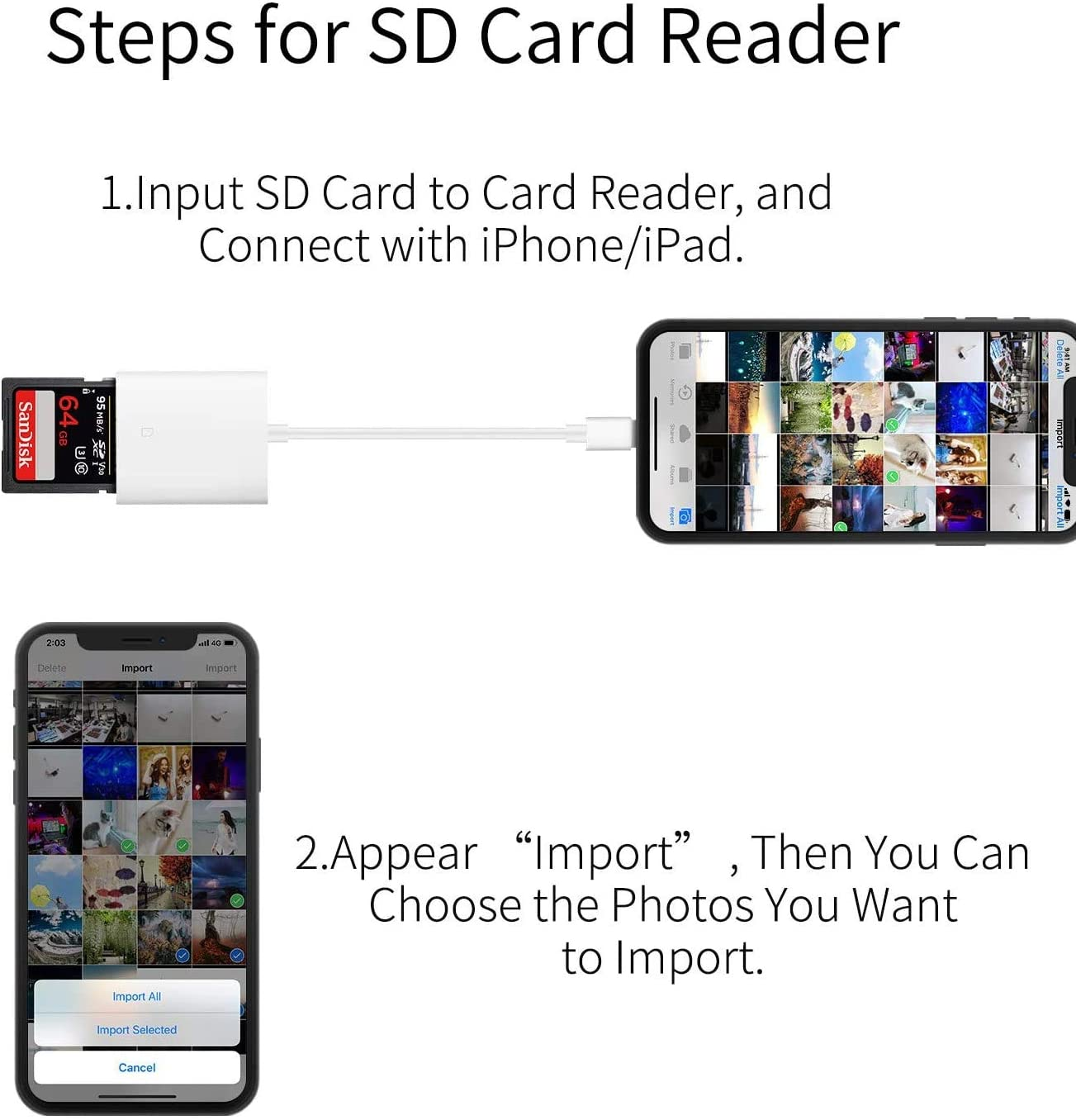 Apple Mfi Certified Lightning to SD Card Camera Reader for Iphone Ipad, Veetone Memory Card Reader Trail Camera Viewer SD Card Adapter for Iphone 12/11/Xs/Xr/X/8/7/Ipad, Plug and Play image number 2