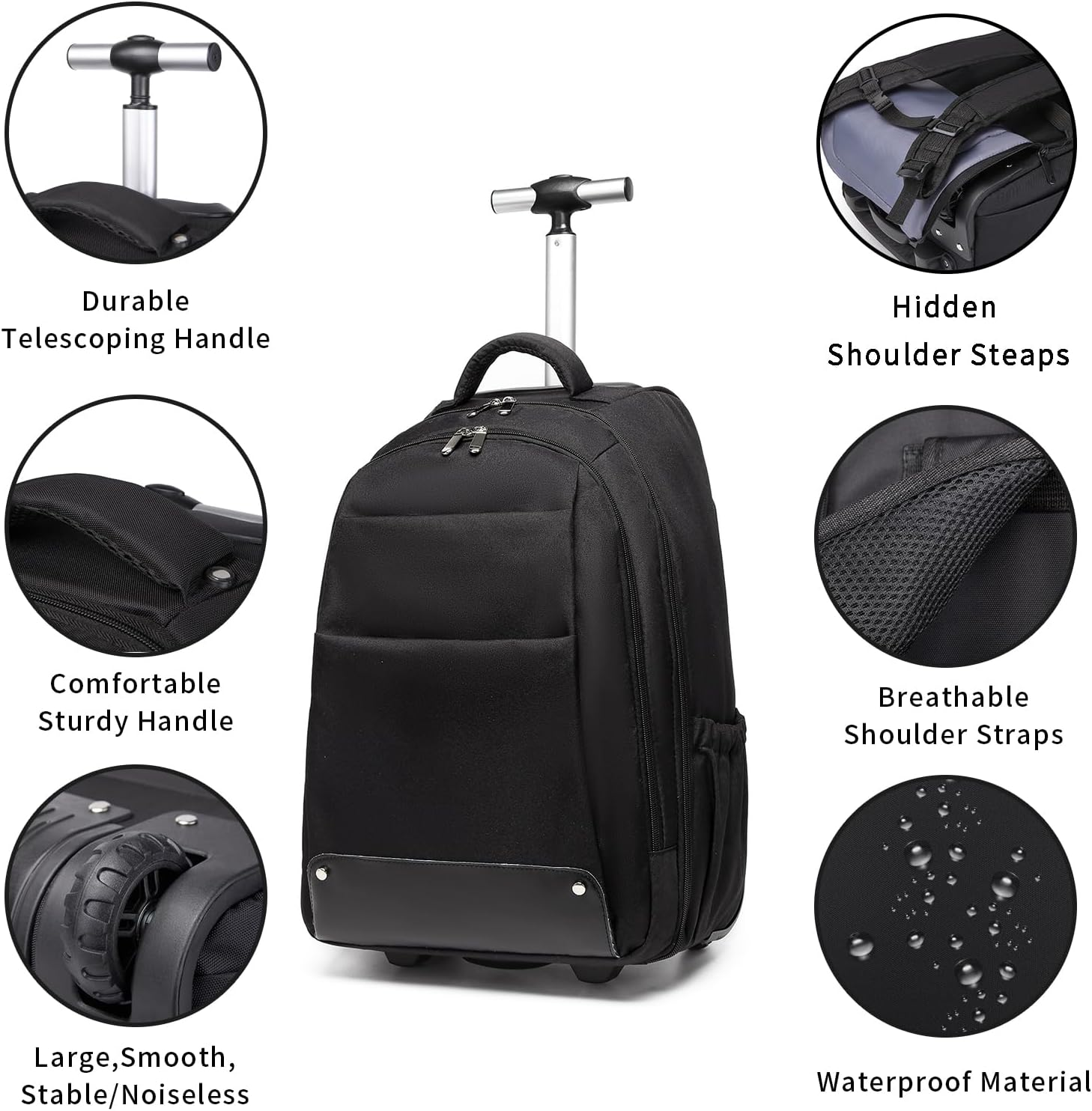 Seyfocnia Rolling Backpack,Travel Backpack with Wheels Wheeled Laptop Backpack 17 Inch Computer Backpack Trolley Suitcase image number 4